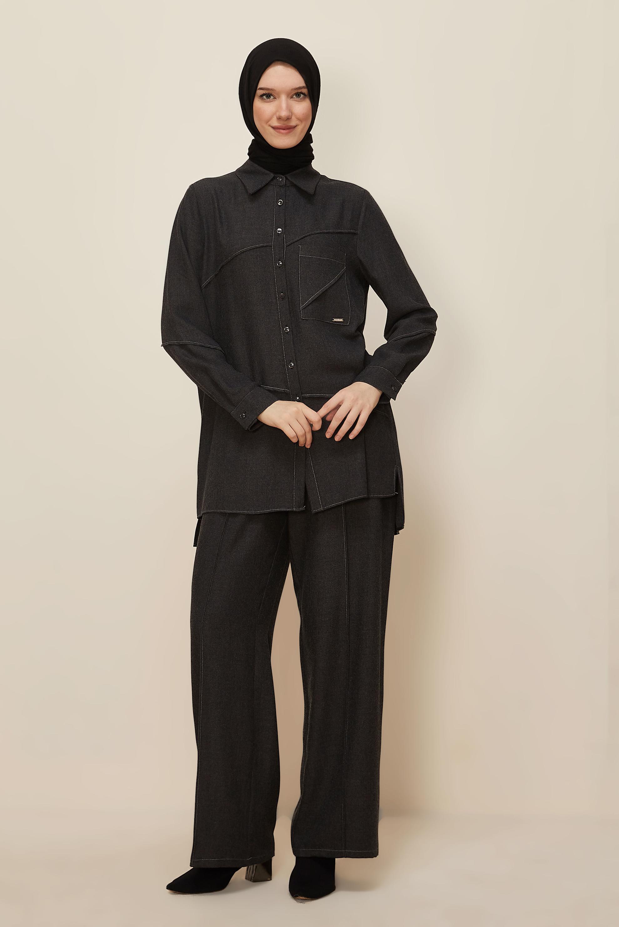 Hijab clothing BLACK SHIRT COLLAR PANTSUIT 46221
