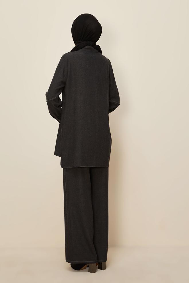 Tesettür giyim SİYAH GÖMLEK YAKA PANTOLONLU TAKIM 46221 - ALVİNA