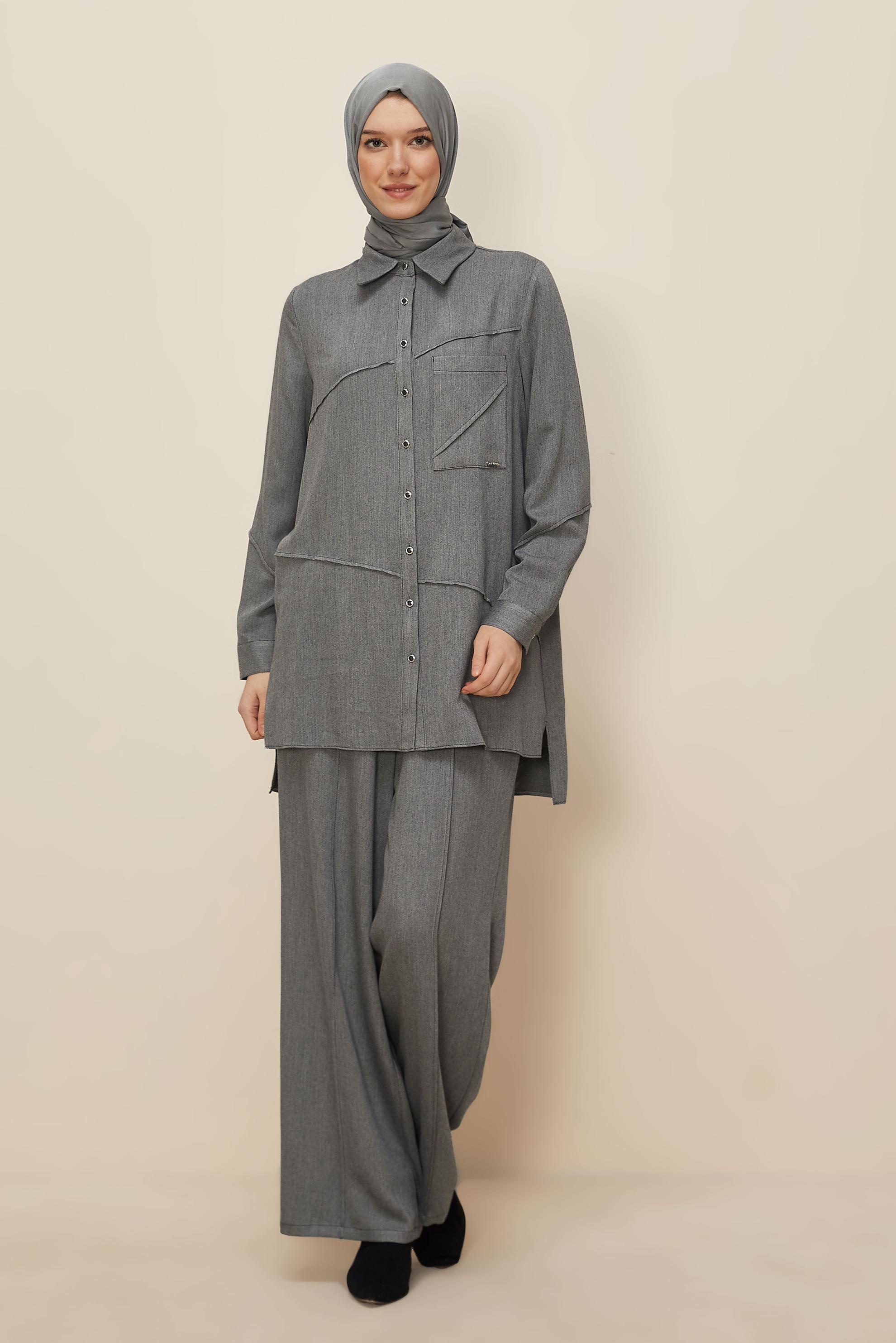 Hijab clothing GREY SHIRT COLLAR PANTSUIT 46221