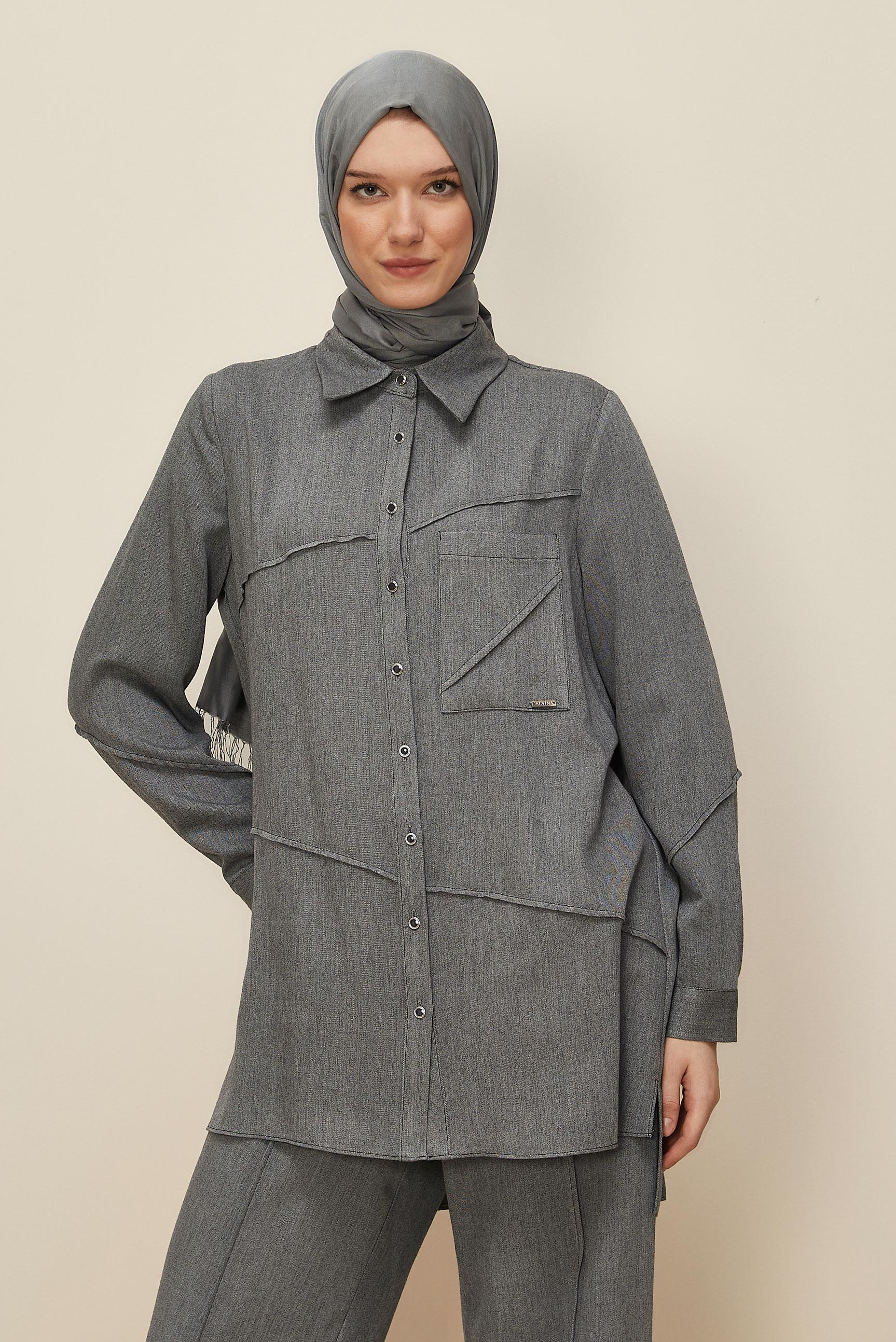 Hijab clothing GREY SHIRT COLLAR PANTSUIT 46221