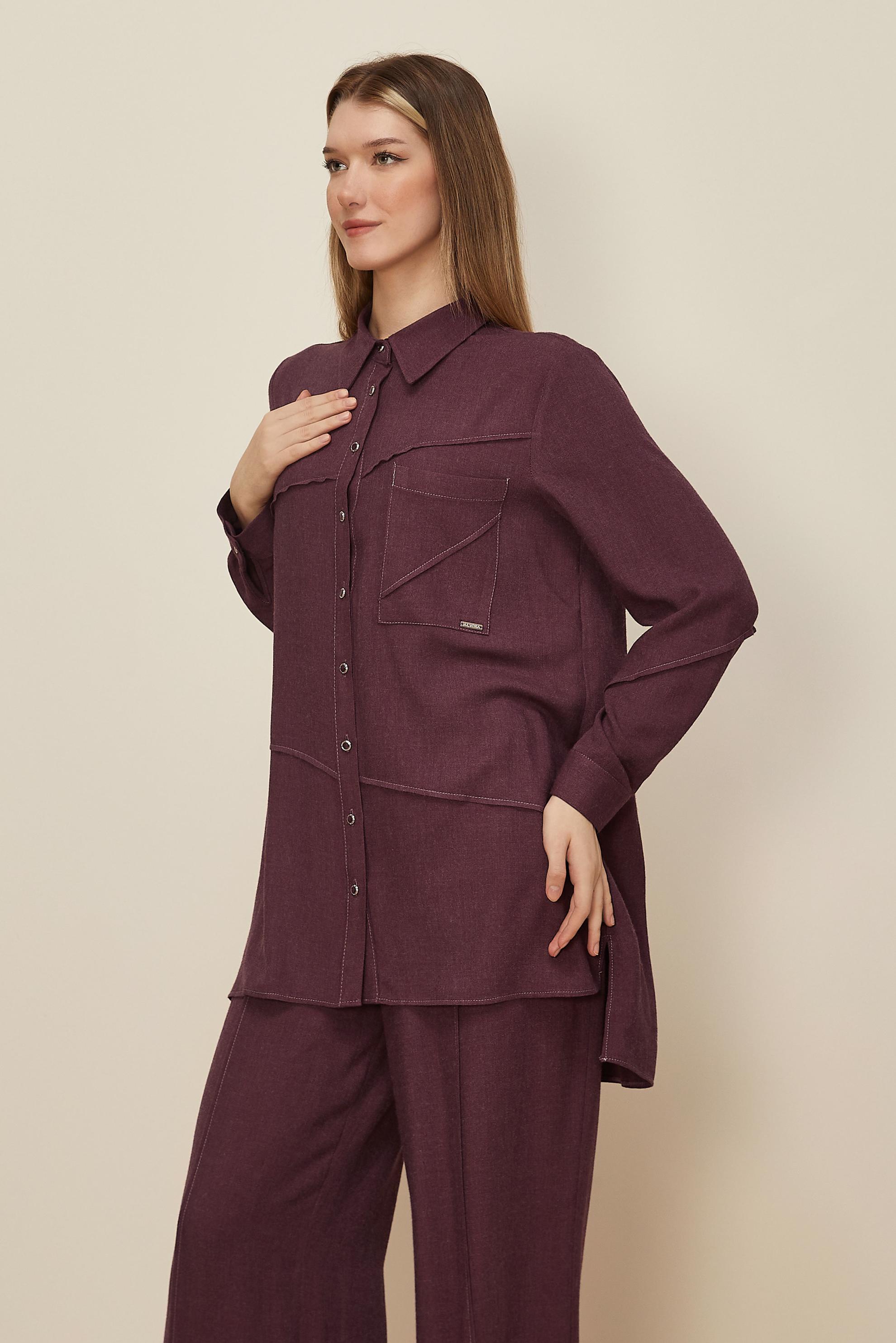 Hijab clothing CLARET RED SHIRT COLLAR PANTSUIT 46221