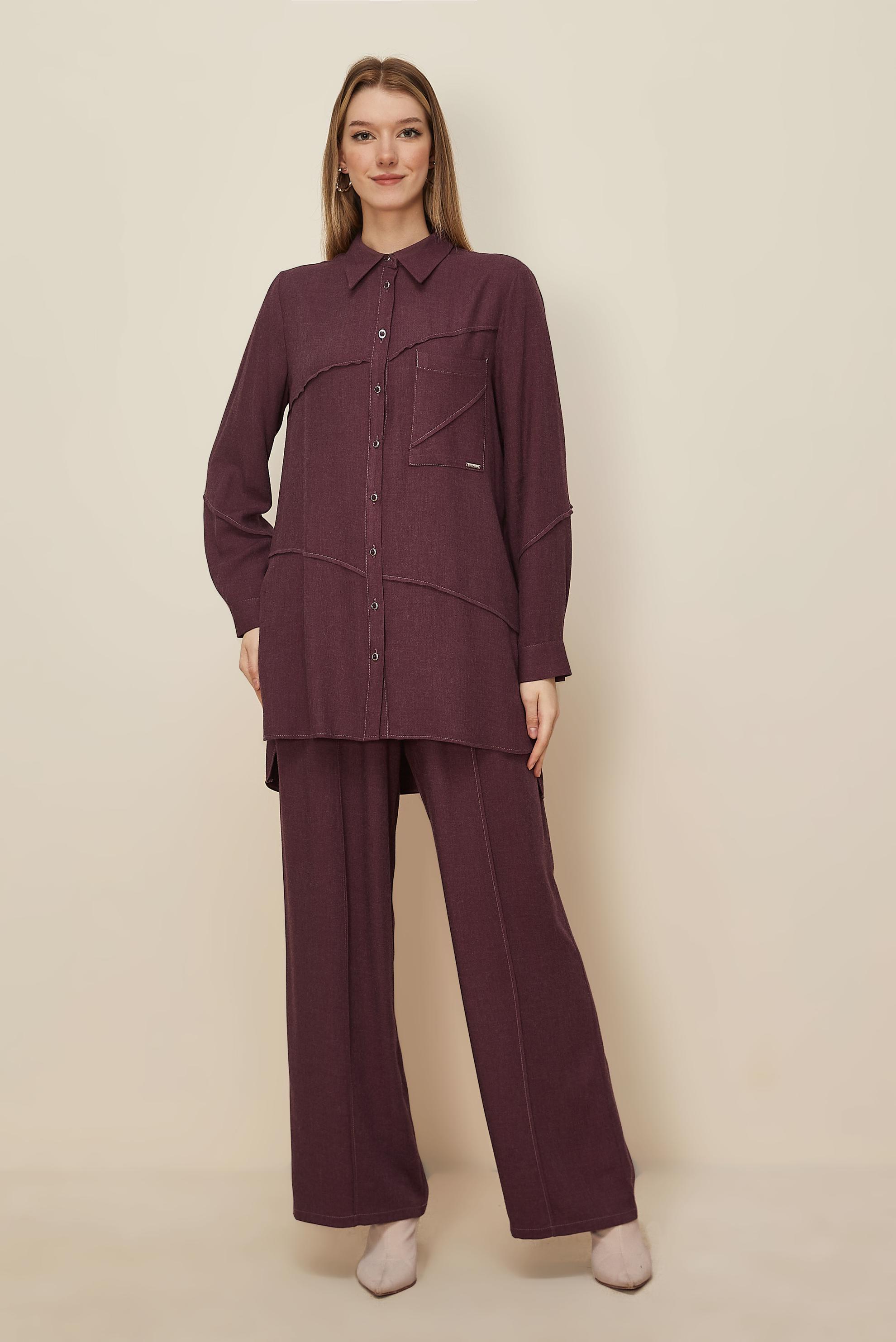 Hijab clothing CLARET RED SHIRT COLLAR PANTSUIT 46221