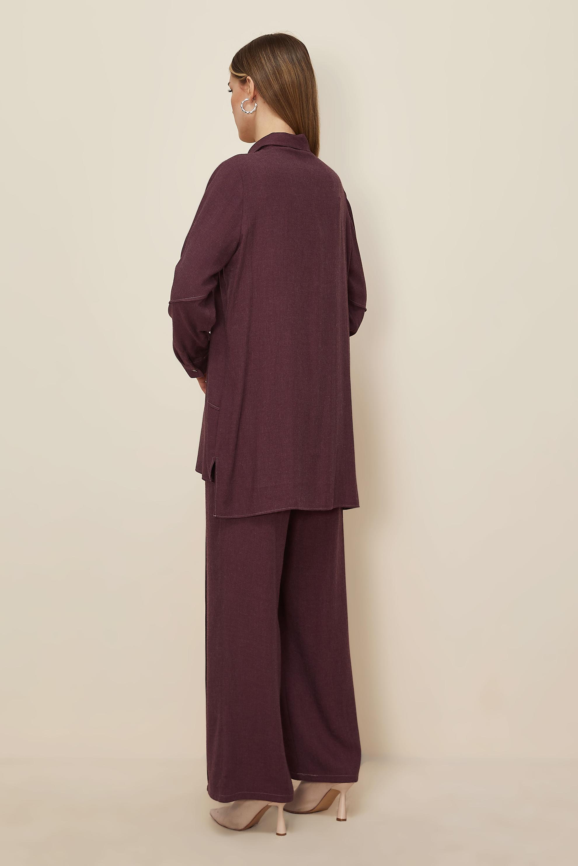 Hijab clothing CLARET RED SHIRT COLLAR PANTSUIT 46221