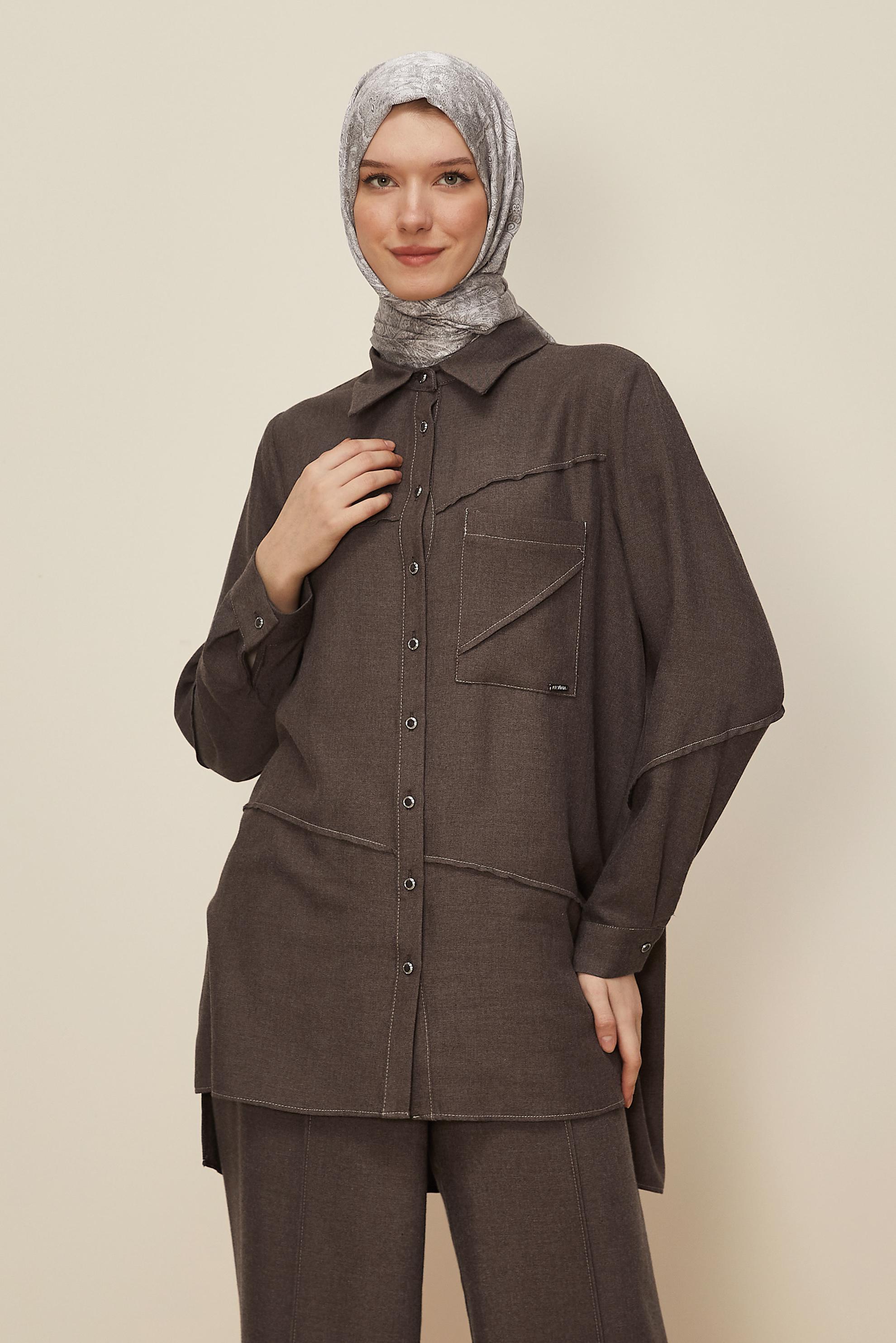 Hijab clothing BROWN SHIRT COLLAR PANTSUIT 46221