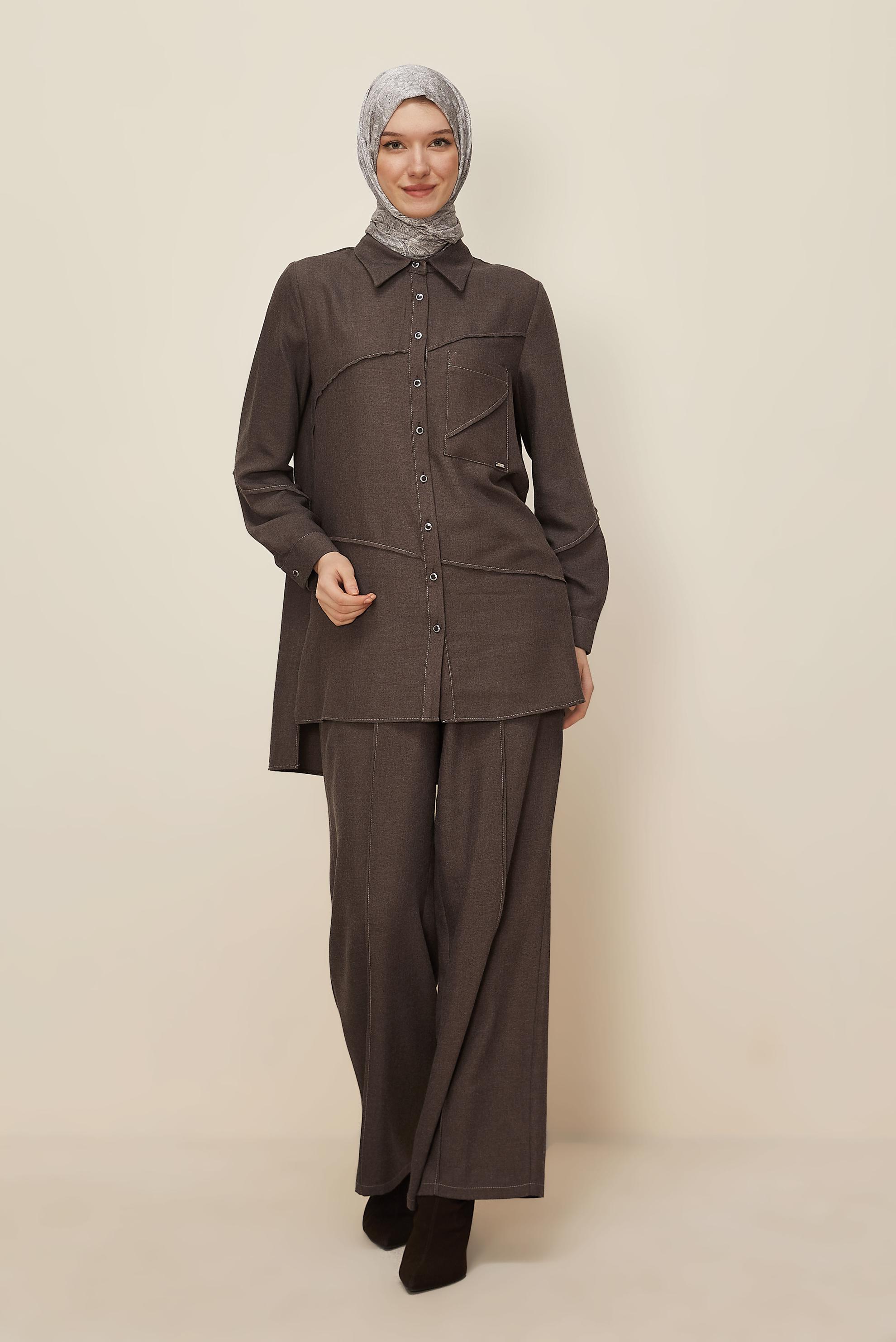 Hijab clothing BROWN SHIRT COLLAR PANTSUIT 46221
