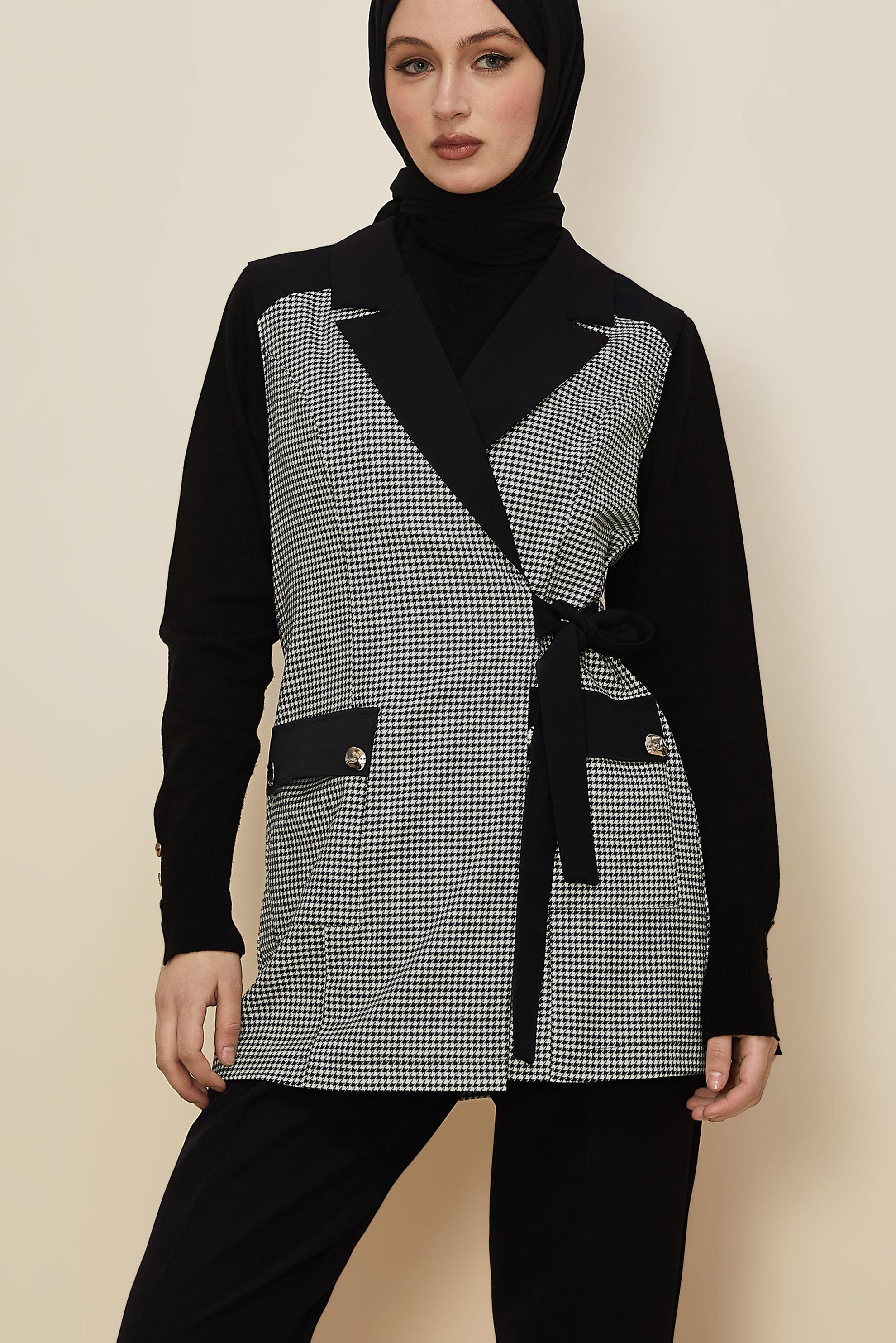 Tesettür giyim MAVİ PANTOLONLU KAZAYAĞI DESENLİ TAKIM 46232