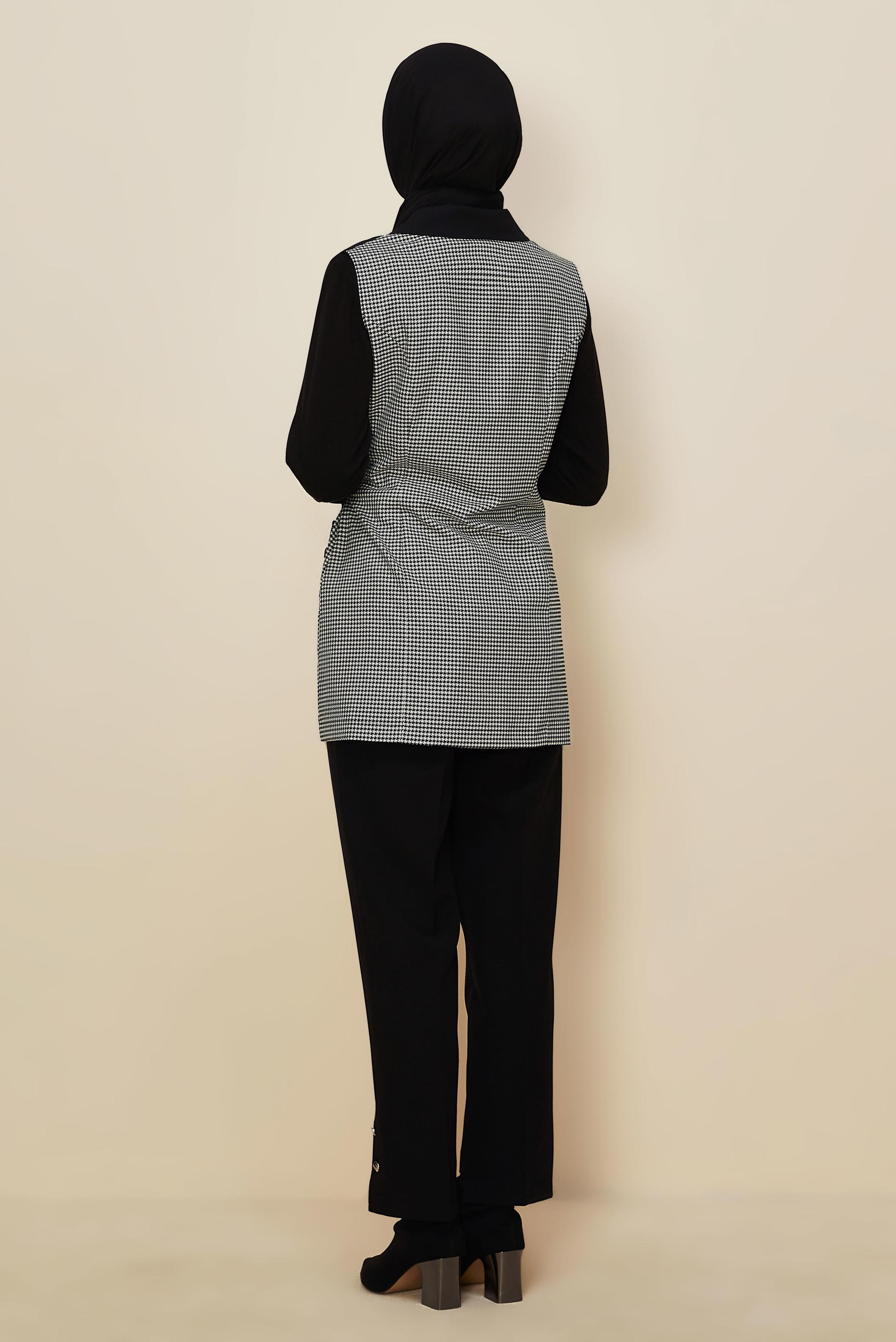 Tesettür giyim MAVİ PANTOLONLU KAZAYAĞI DESENLİ TAKIM 46232