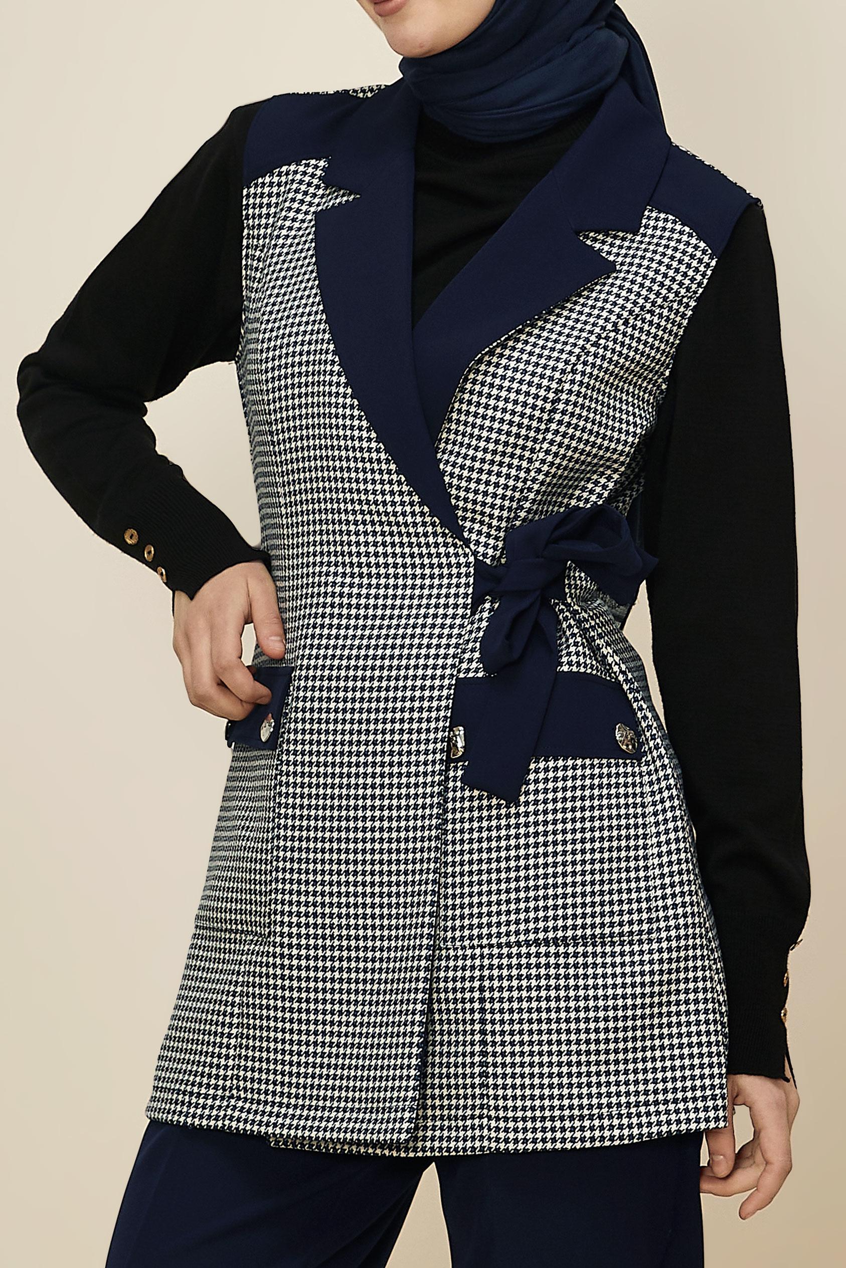 Tesettür giyim LACİVERT PANTOLONLU KAZAYAĞI DESENLİ TAKIM 46232