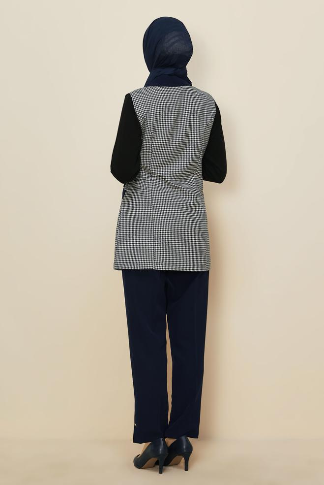 Tesettür giyim LACİVERT PANTOLONLU KAZAYAĞI DESENLİ TAKIM 46232 - ALVİNA