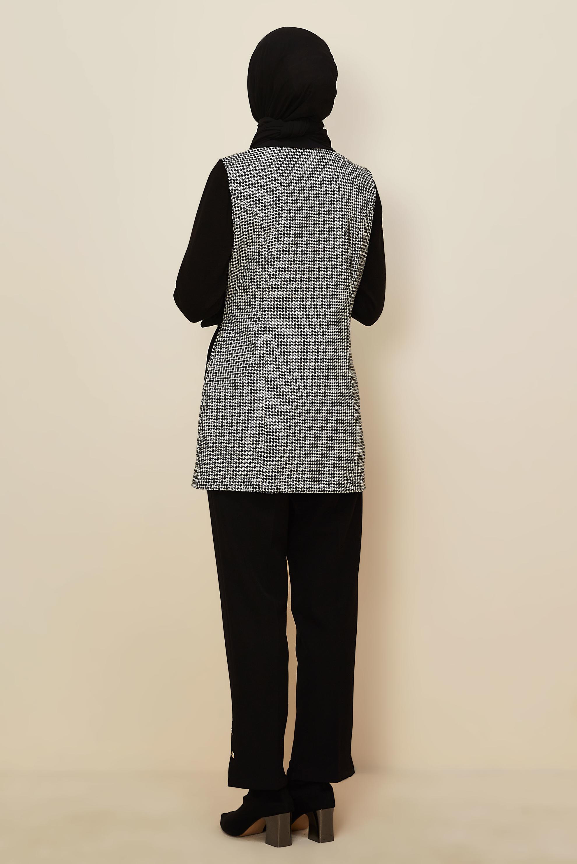 Tesettür giyim SİYAH PANTOLONLU KAZAYAĞI DESENLİ TAKIM 46232-1