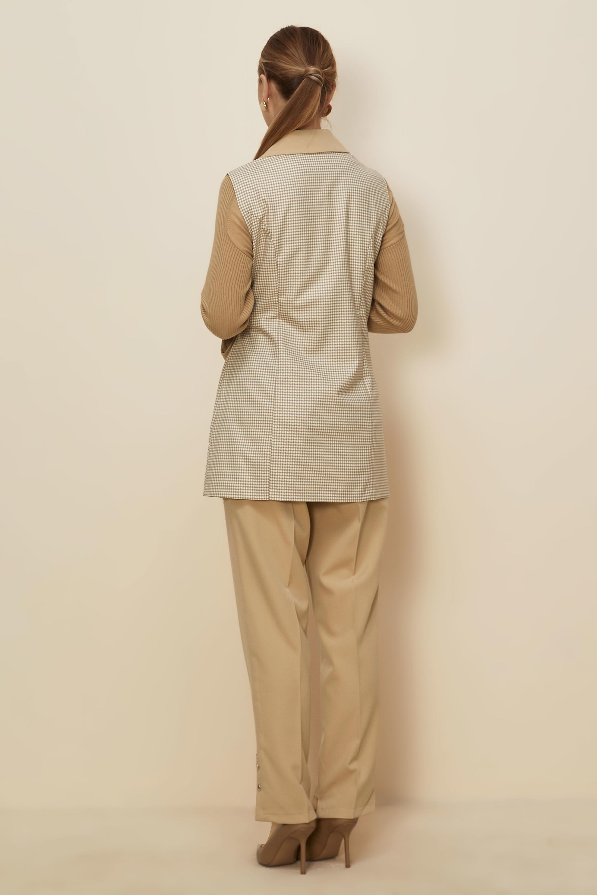 Tesettür giyim BEJ PANTOLONLU KAZAYAĞI DESENLİ TAKIM 46232-1