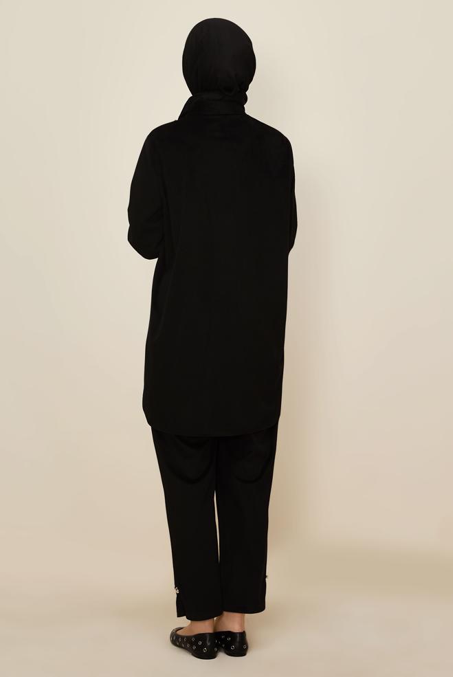 Tesettür giyim SİYAH PANTOLONLU KADİFE TAKIM 46239 - ALVİNA