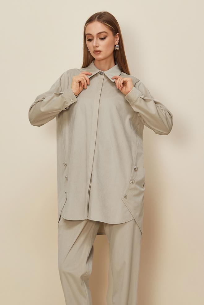 Tesettür giyim BEJ PANTOLONLU KADİFE TAKIM 46239 - ALVİNA