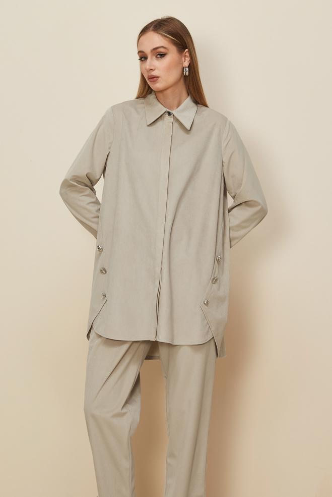 Tesettür giyim BEJ PANTOLONLU KADİFE TAKIM 46239 - ALVİNA