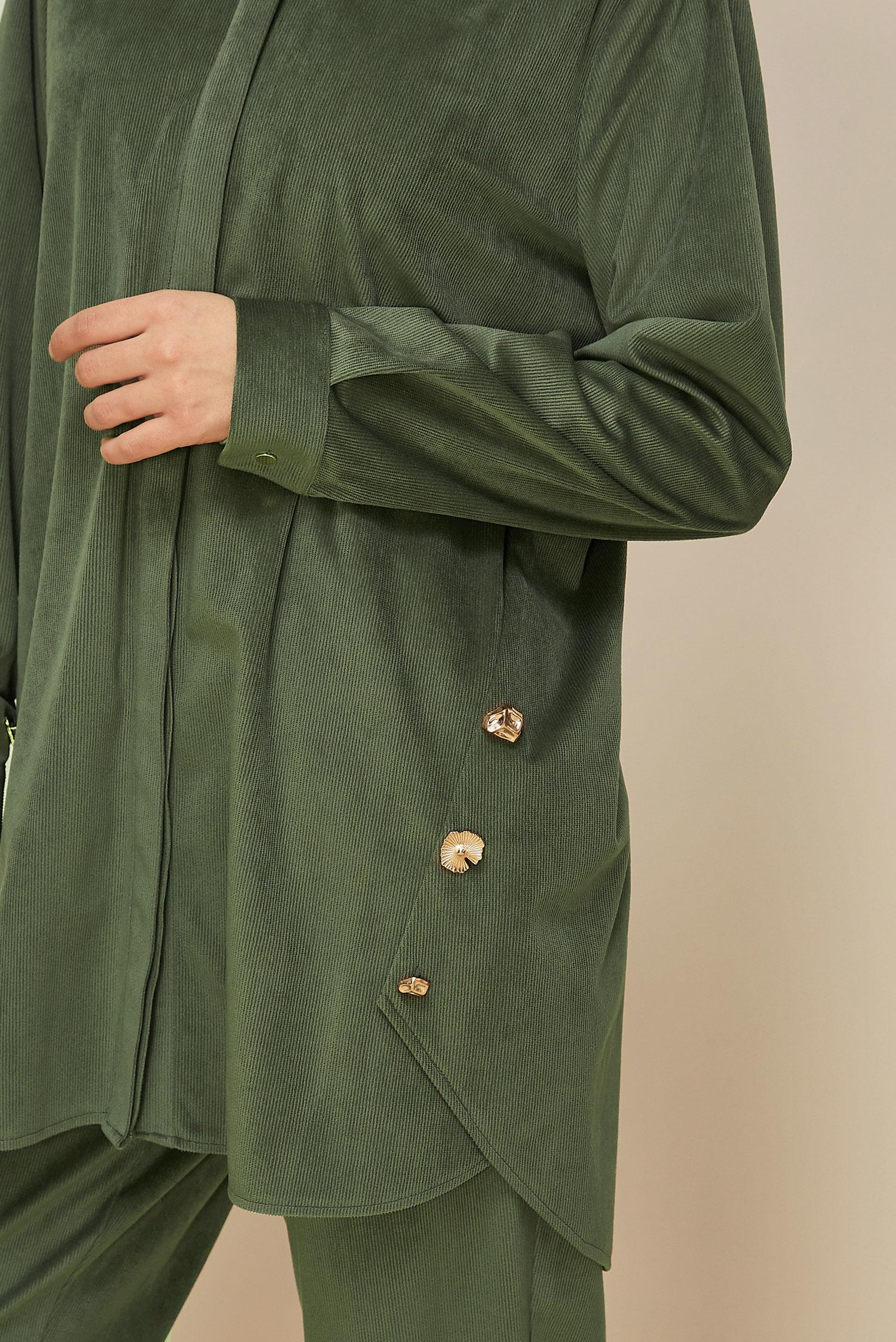 Tesettür giyim HAKİ PANTOLONLU KADİFE TAKIM 46239