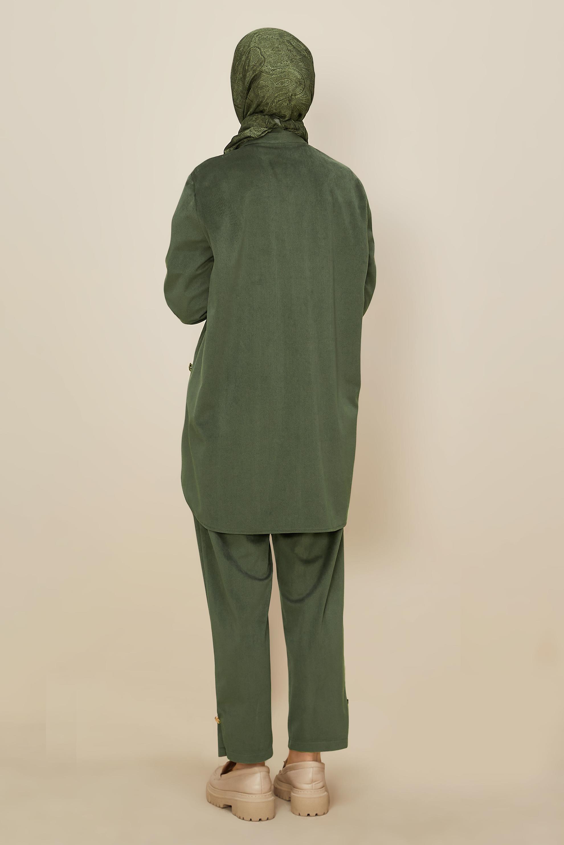 Tesettür giyim HAKİ PANTOLONLU KADİFE TAKIM 46239