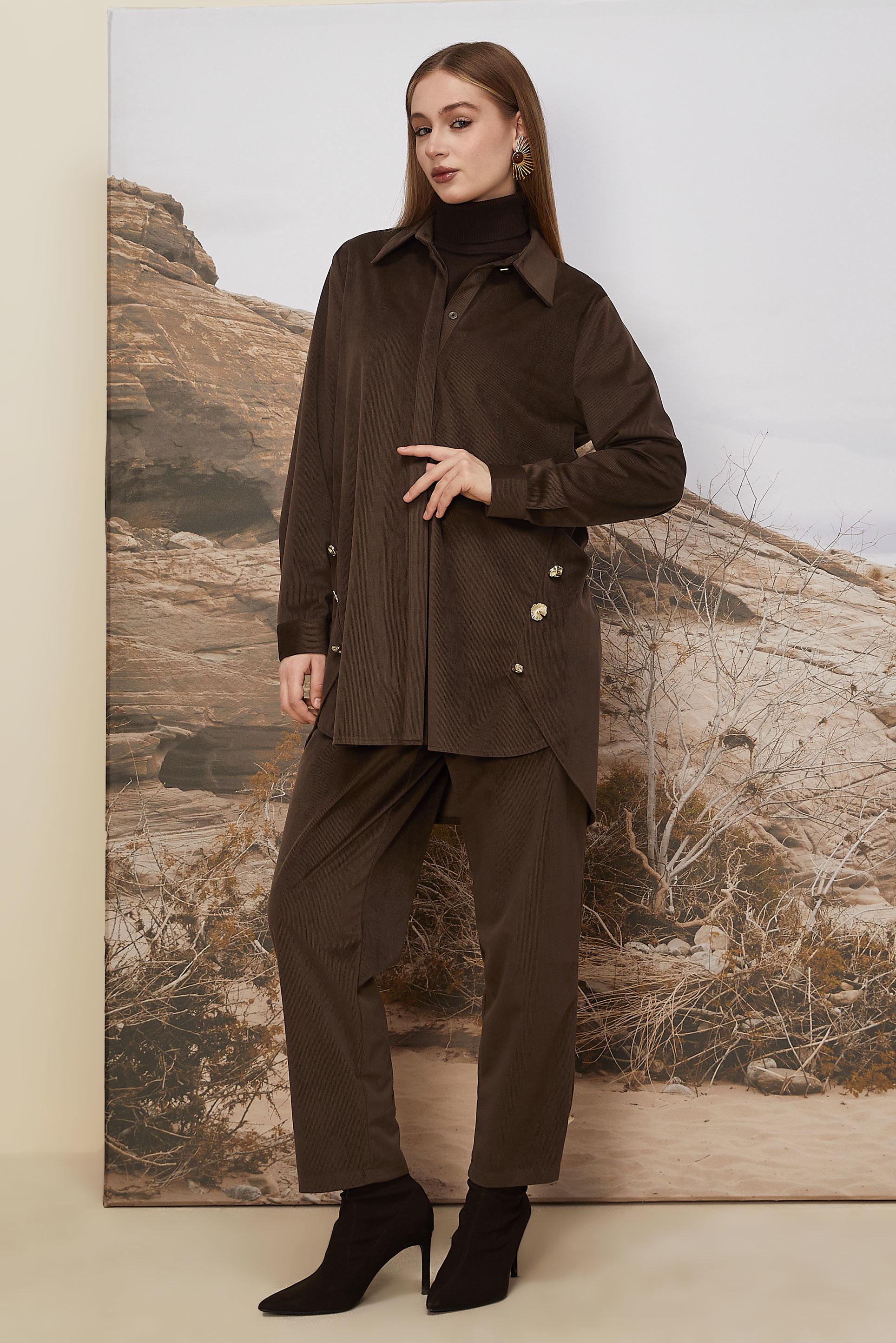 Hijab clothing BROWN VELVET PANTSUIT 46239