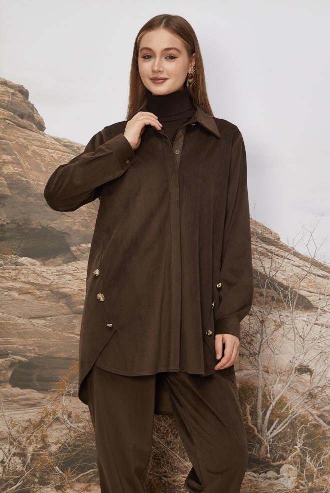 Hijab clothing BROWN VELVET PANTSUIT 46239 - ALVİNA