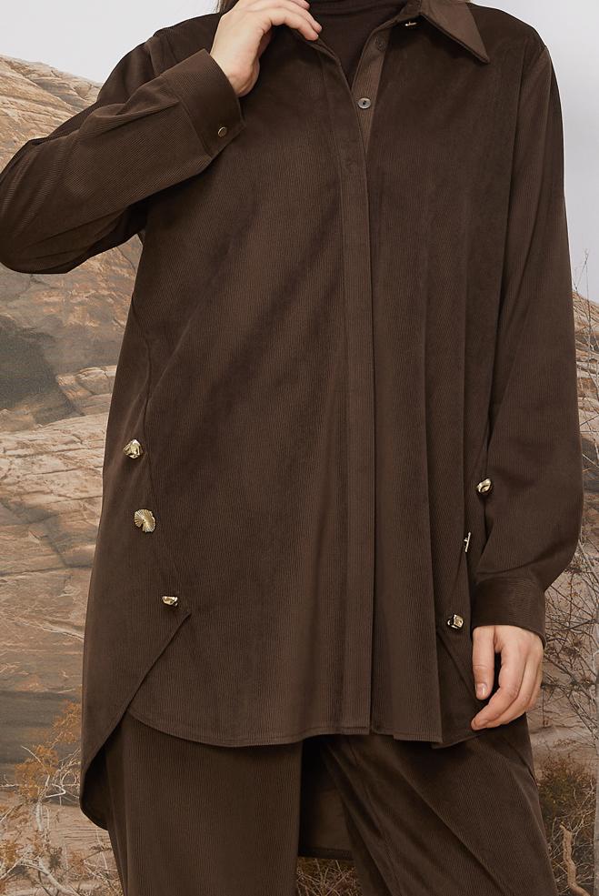 Hijab clothing BROWN VELVET PANTSUIT 46239 - ALVİNA