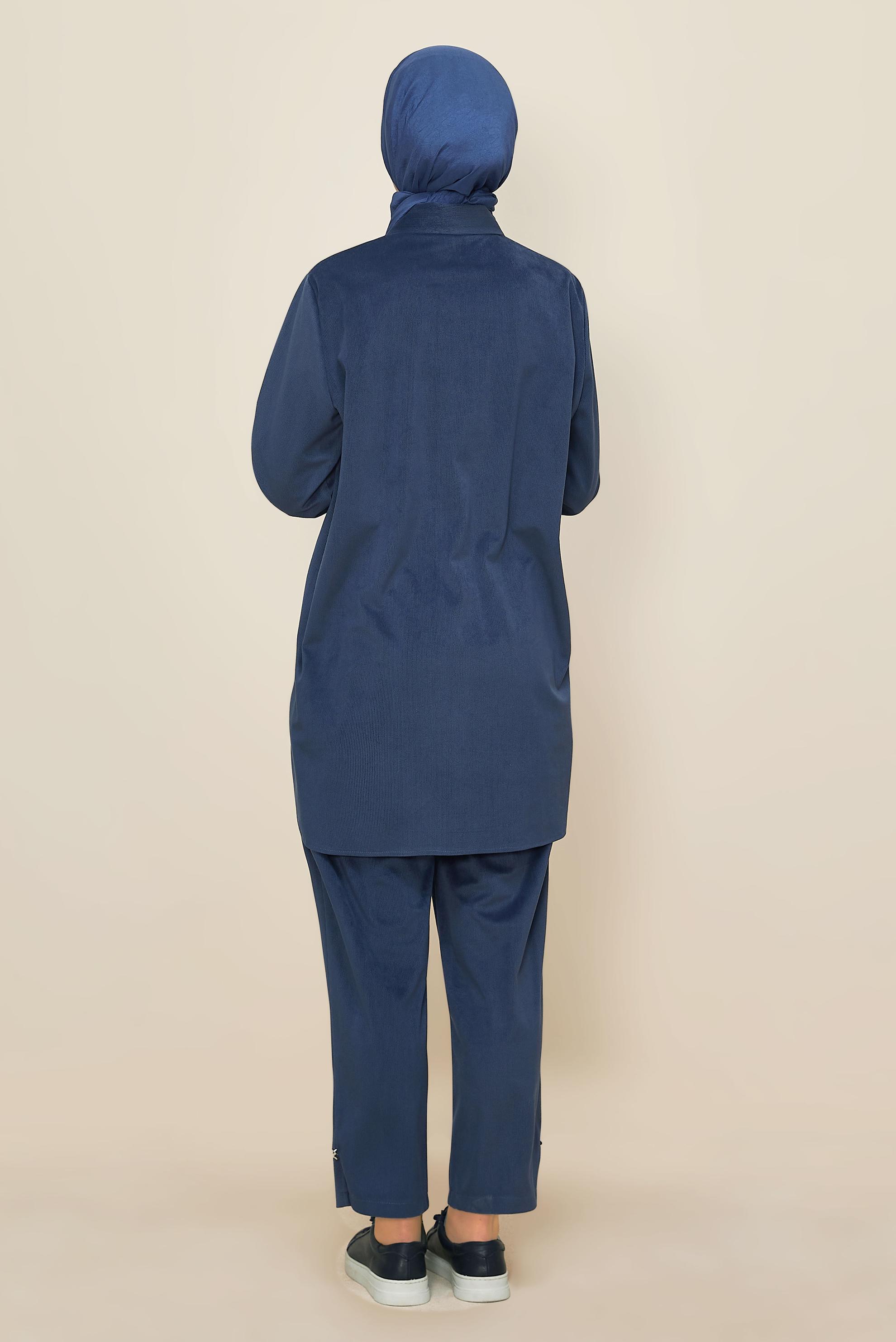 Tesettür giyim LACİVERT PANTOLONLU KADİFE TAKIM 46239