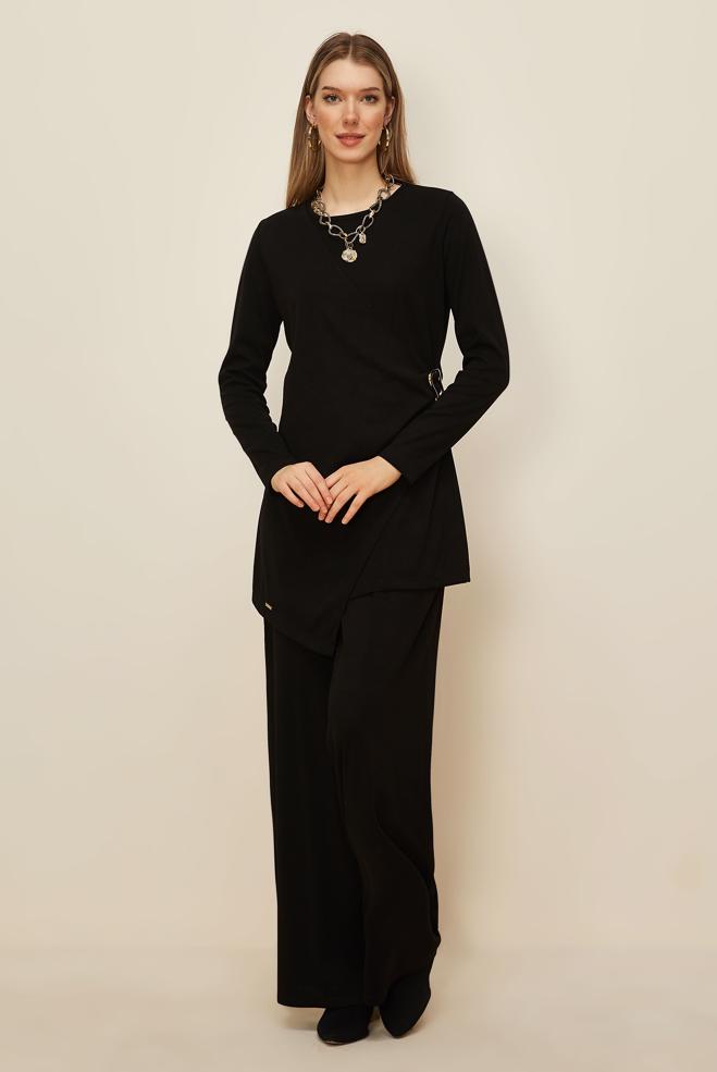 Hijab clothing BLACK ASYMMETRIC CUT PANTSUIT 46249 - ALVİNA