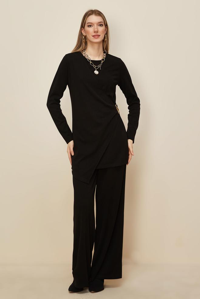 Hijab clothing BLACK ASYMMETRIC CUT PANTSUIT 46249 - ALVİNA
