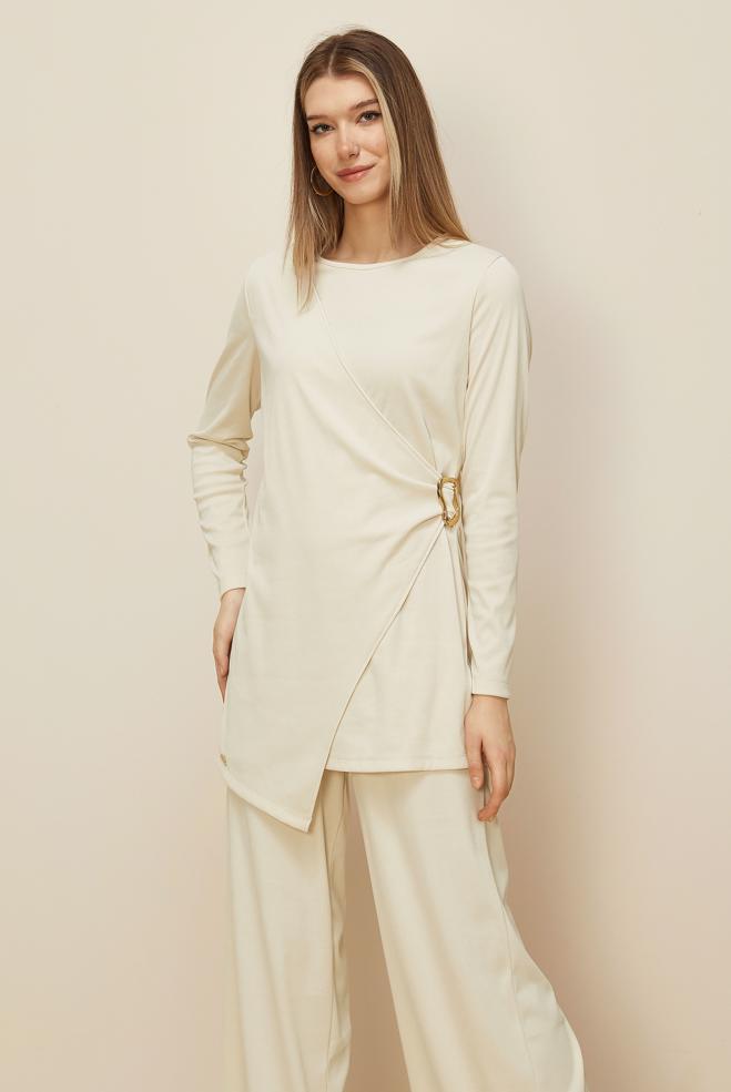 Hijab clothing WHITE ASYMMETRIC CUT PANTSUIT 46249 - ALVİNA