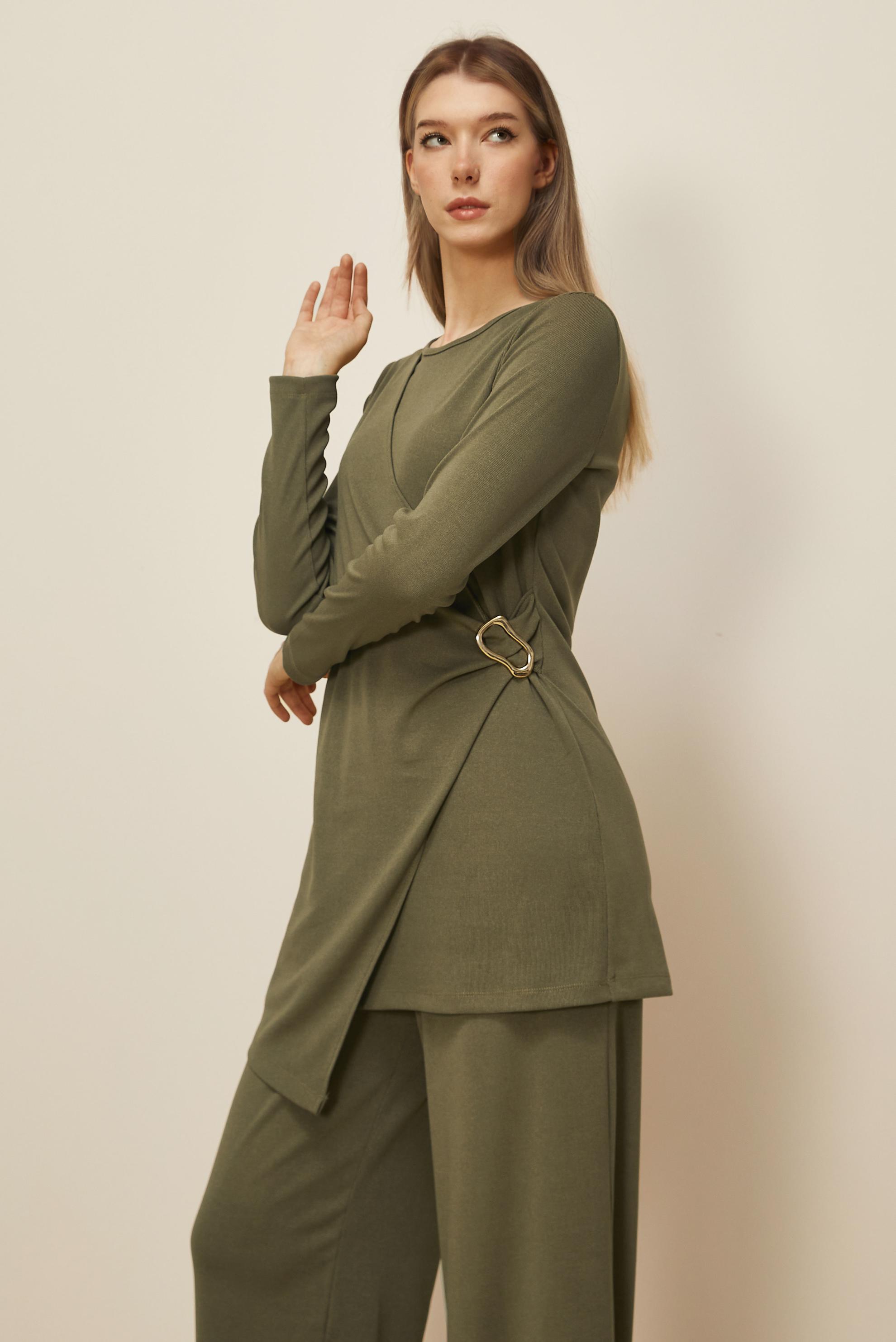 Hijab clothing KHAKI ASYMMETRIC CUT PANTSUIT 46249