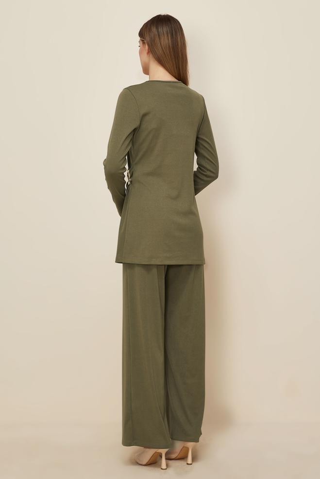 Hijab clothing KHAKI ASYMMETRIC CUT PANTSUIT 46249 - ALVİNA