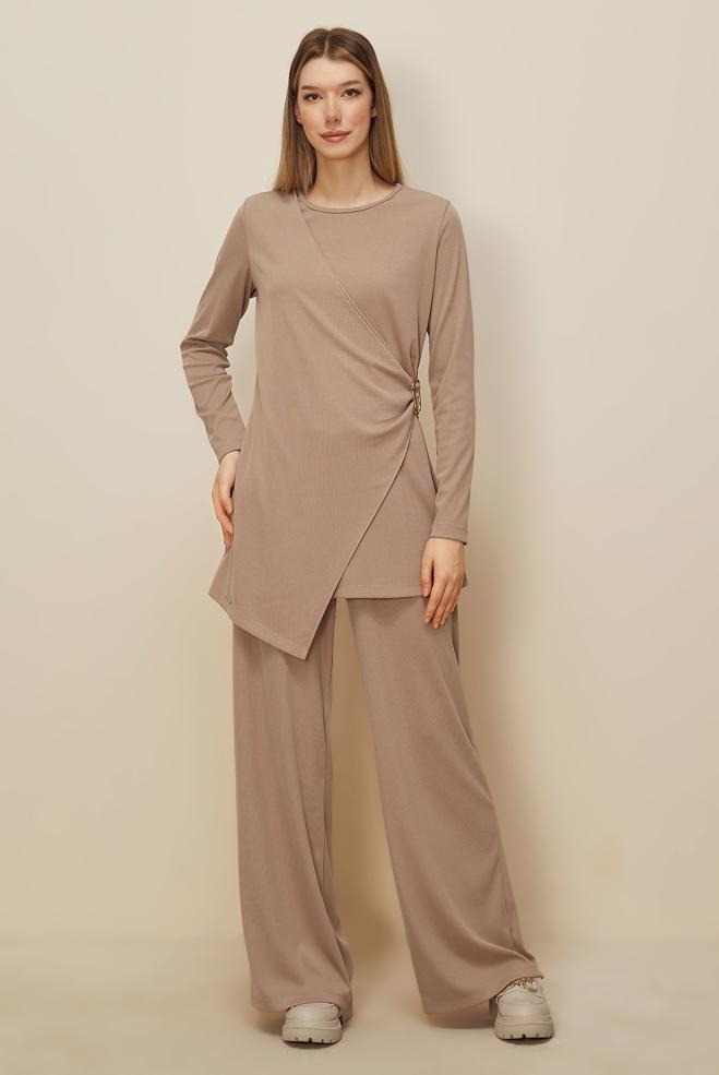 Hijab clothing SAND ASYMMETRIC CUT PANTSUIT 46249 - ALVİNA