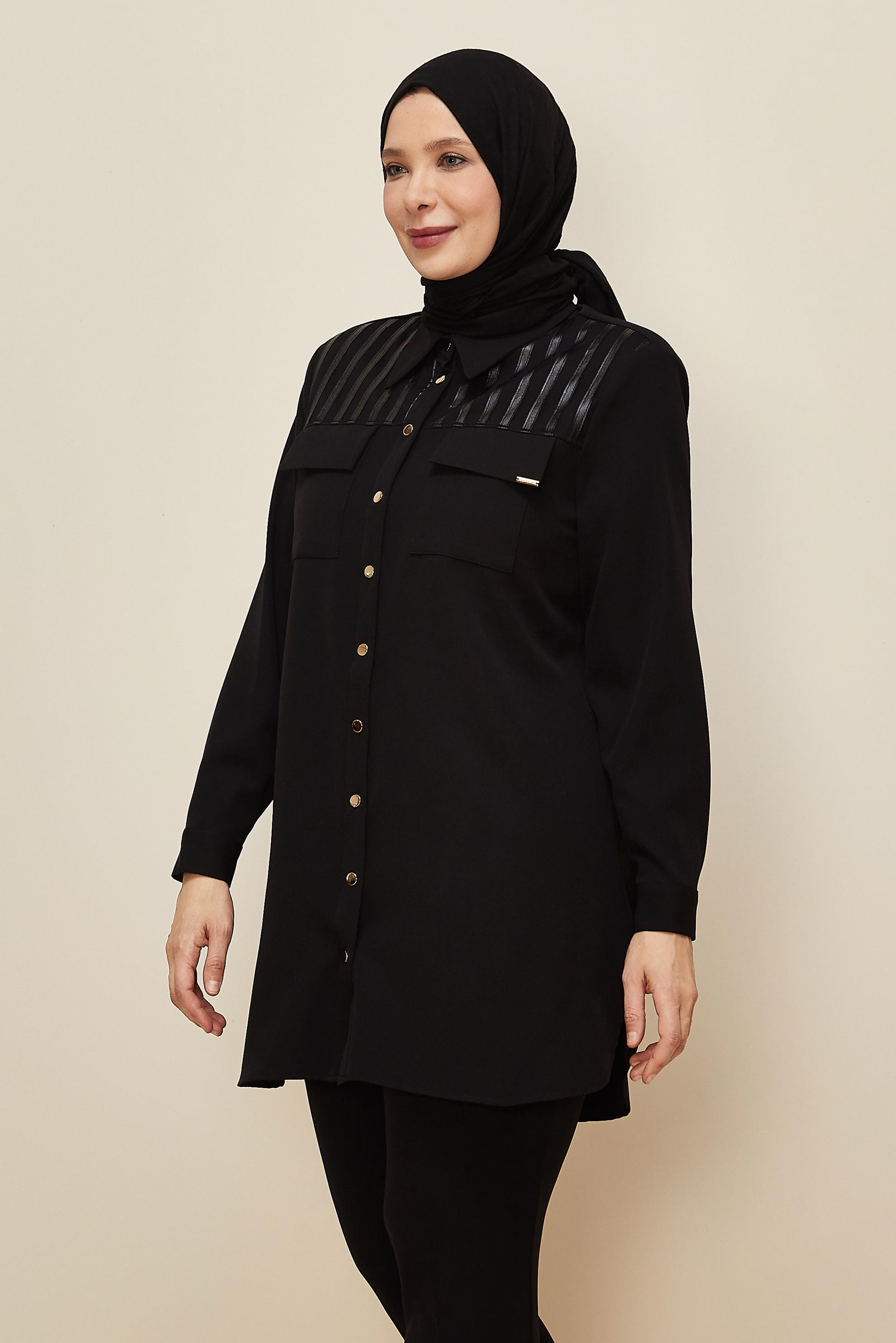 Vêtements hijab NOIR TUNIQUE COL CHEMISE 20862