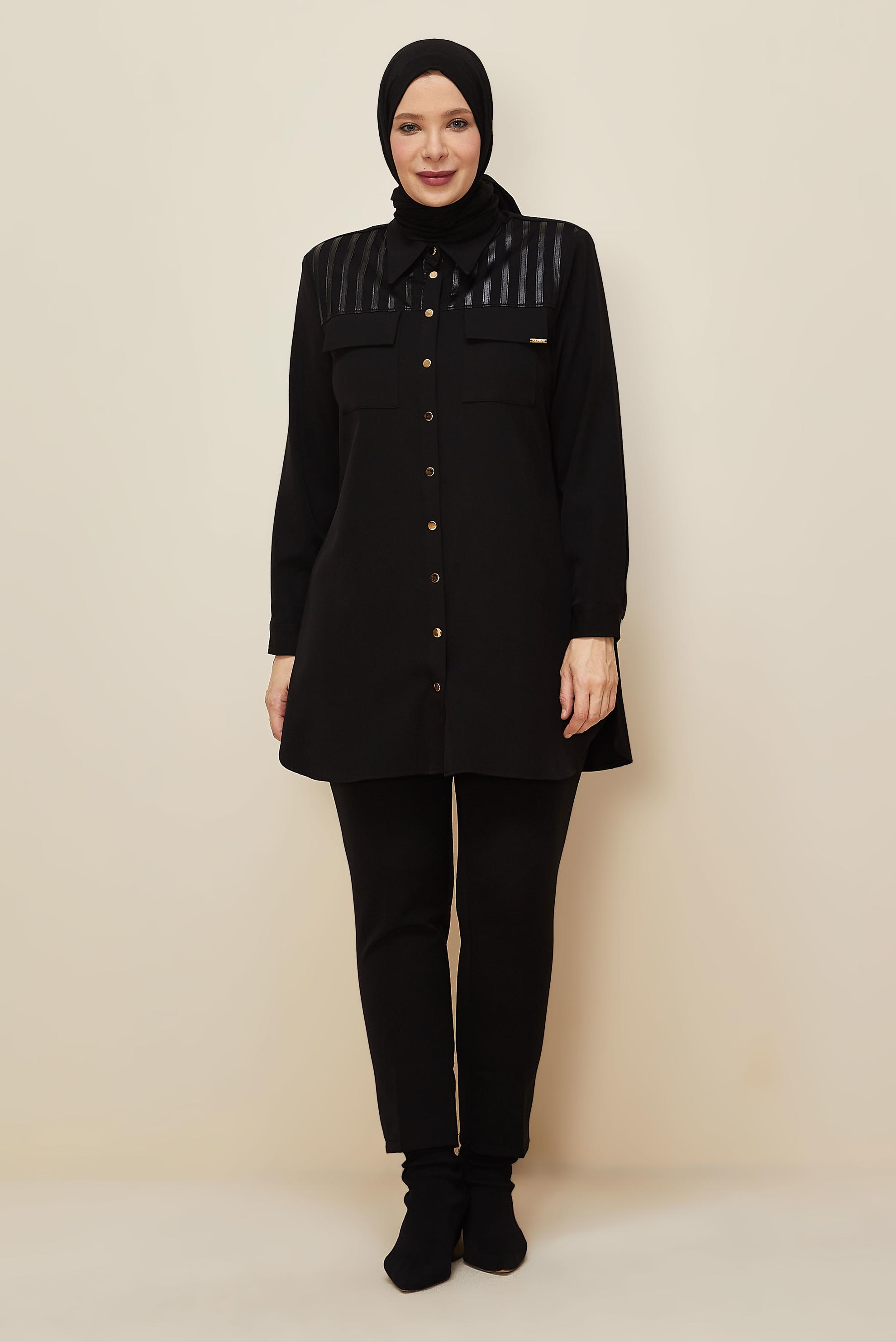 Vêtements hijab NOIR TUNIQUE COL CHEMISE 20862