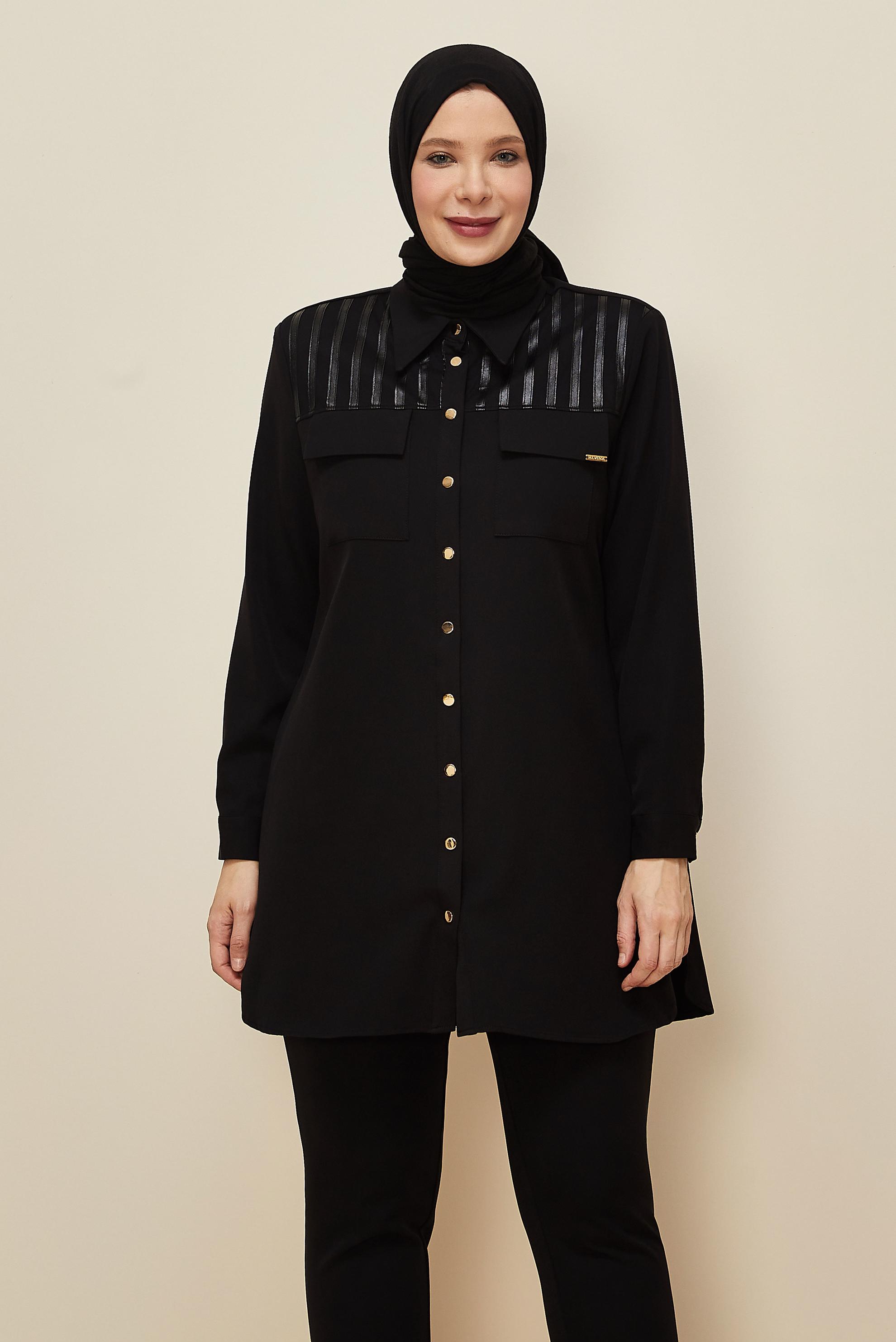 Vêtements hijab NOIR TUNIQUE COL CHEMISE 20862