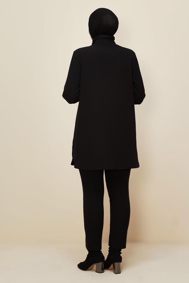 Vêtements hijab NOIR TUNIQUE COL CHEMISE 20862 - ALVİNA