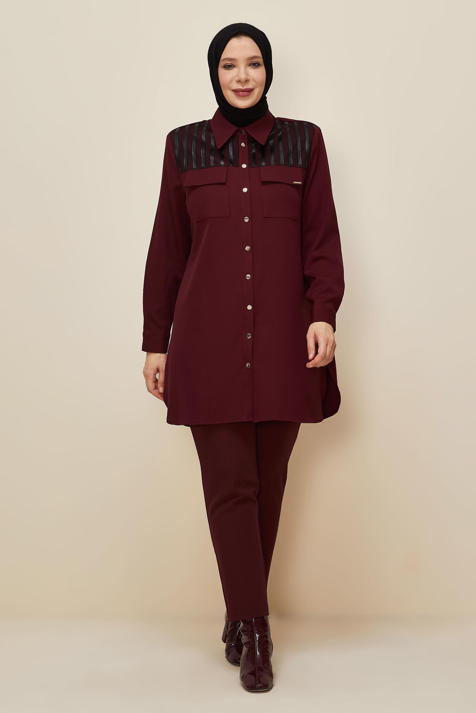 Vêtements hijab ROUGE BORDEAUX TUNIQUE COL CHEMISE 20862