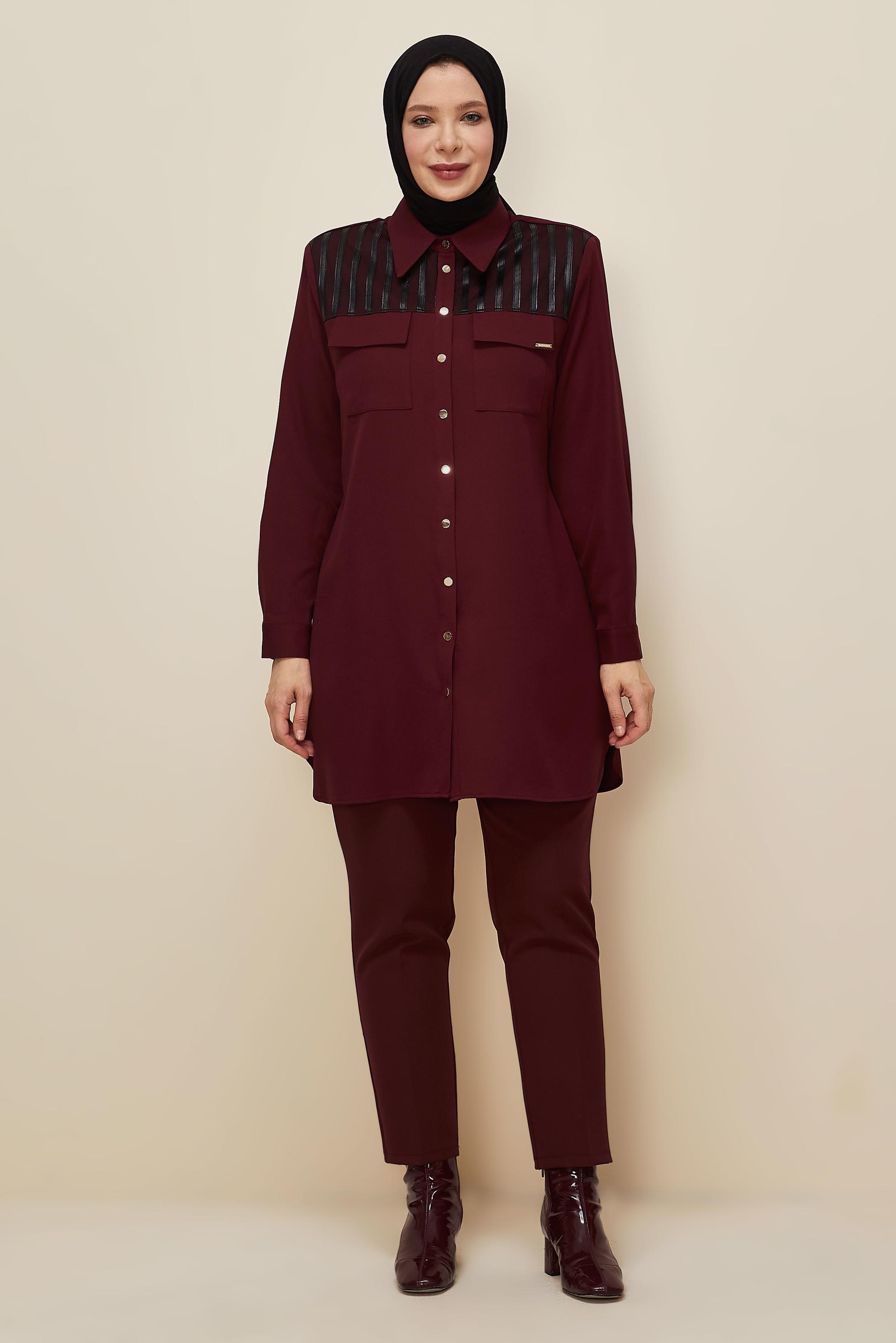 Vêtements hijab ROUGE BORDEAUX TUNIQUE COL CHEMISE 20862