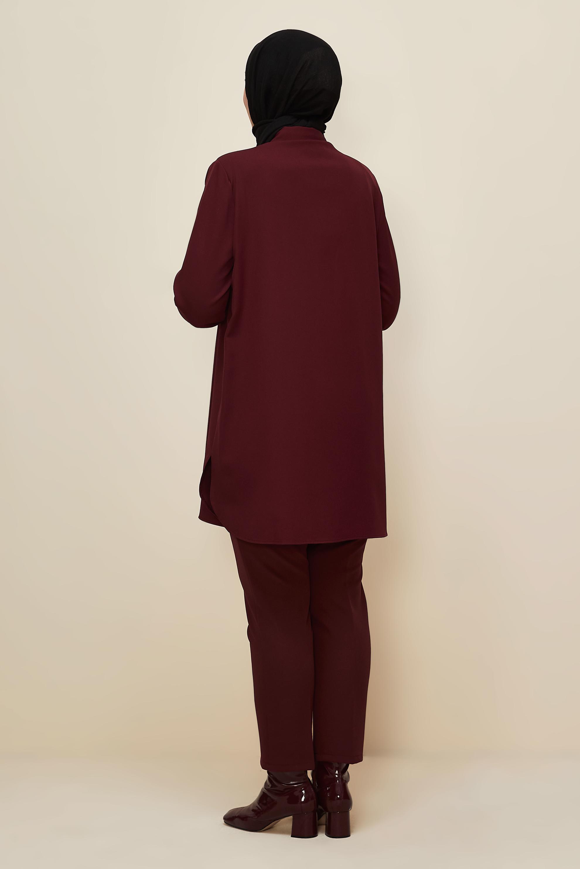 Vêtements hijab ROUGE BORDEAUX TUNIQUE COL CHEMISE 20862