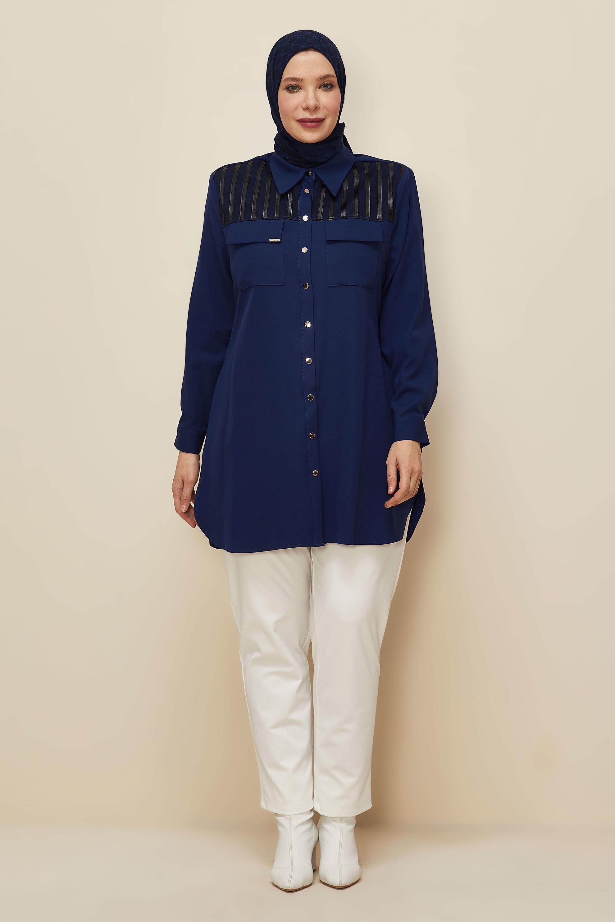 Vêtements hijab BLEU MARINE TUNIQUE COL CHEMISE 20862