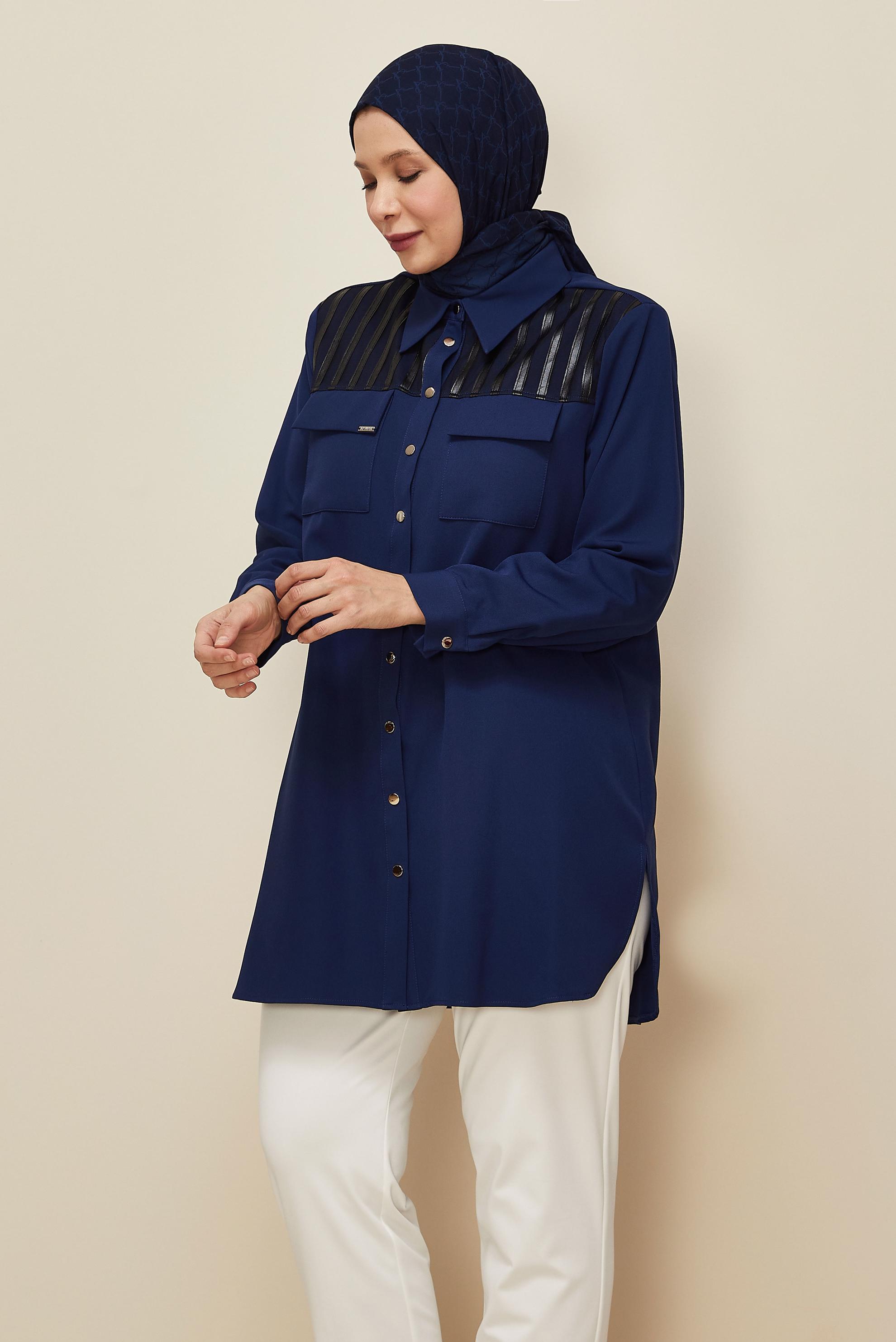 Vêtements hijab BLEU MARINE TUNIQUE COL CHEMISE 20862
