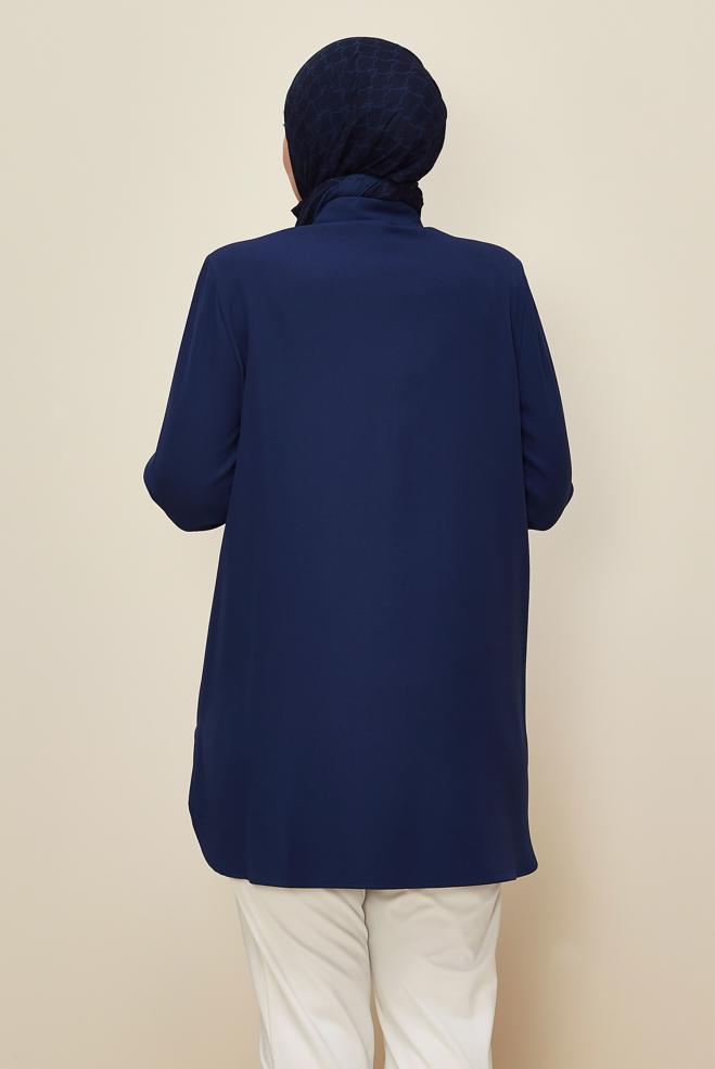 Vêtements hijab BLEU MARINE TUNIQUE COL CHEMISE 20862 - ALVİNA
