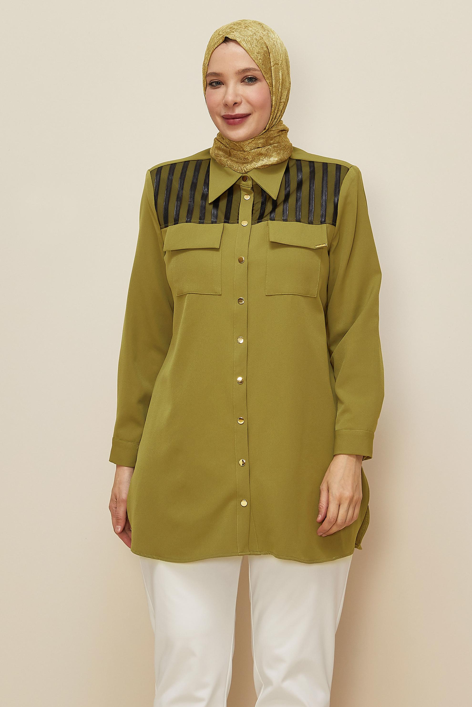 Vêtements hijab VERT TUNIQUE COL CHEMISE 20862