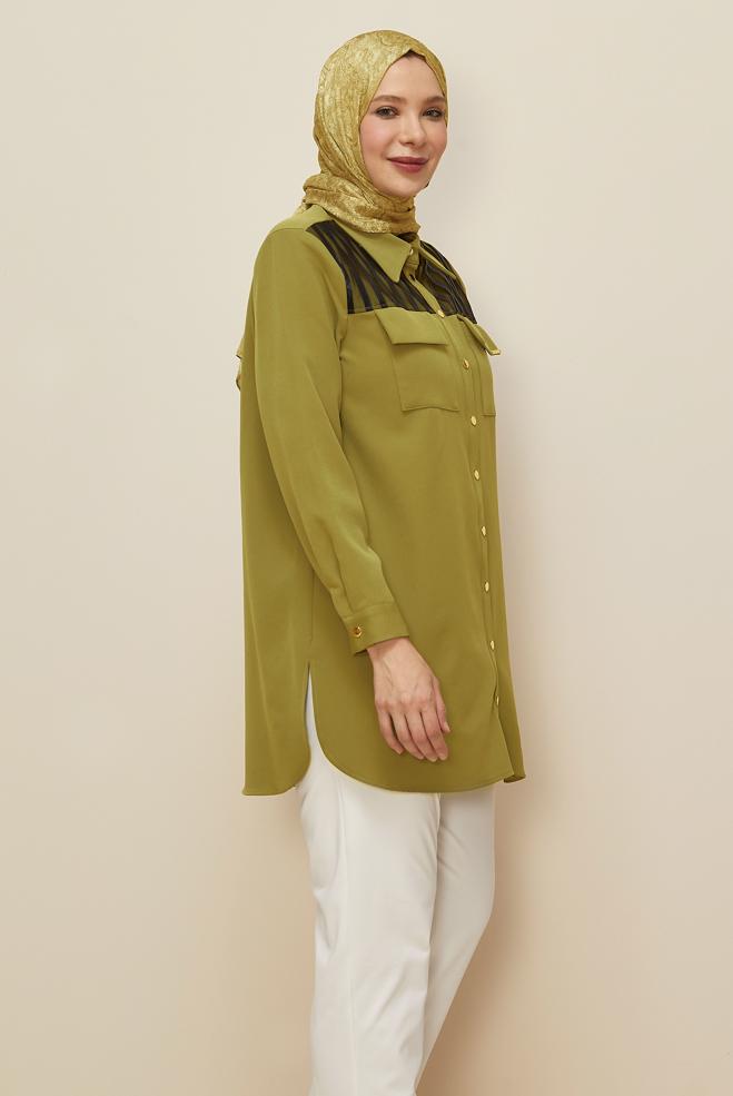 Vêtements hijab VERT TUNIQUE COL CHEMISE 20862 - ALVİNA