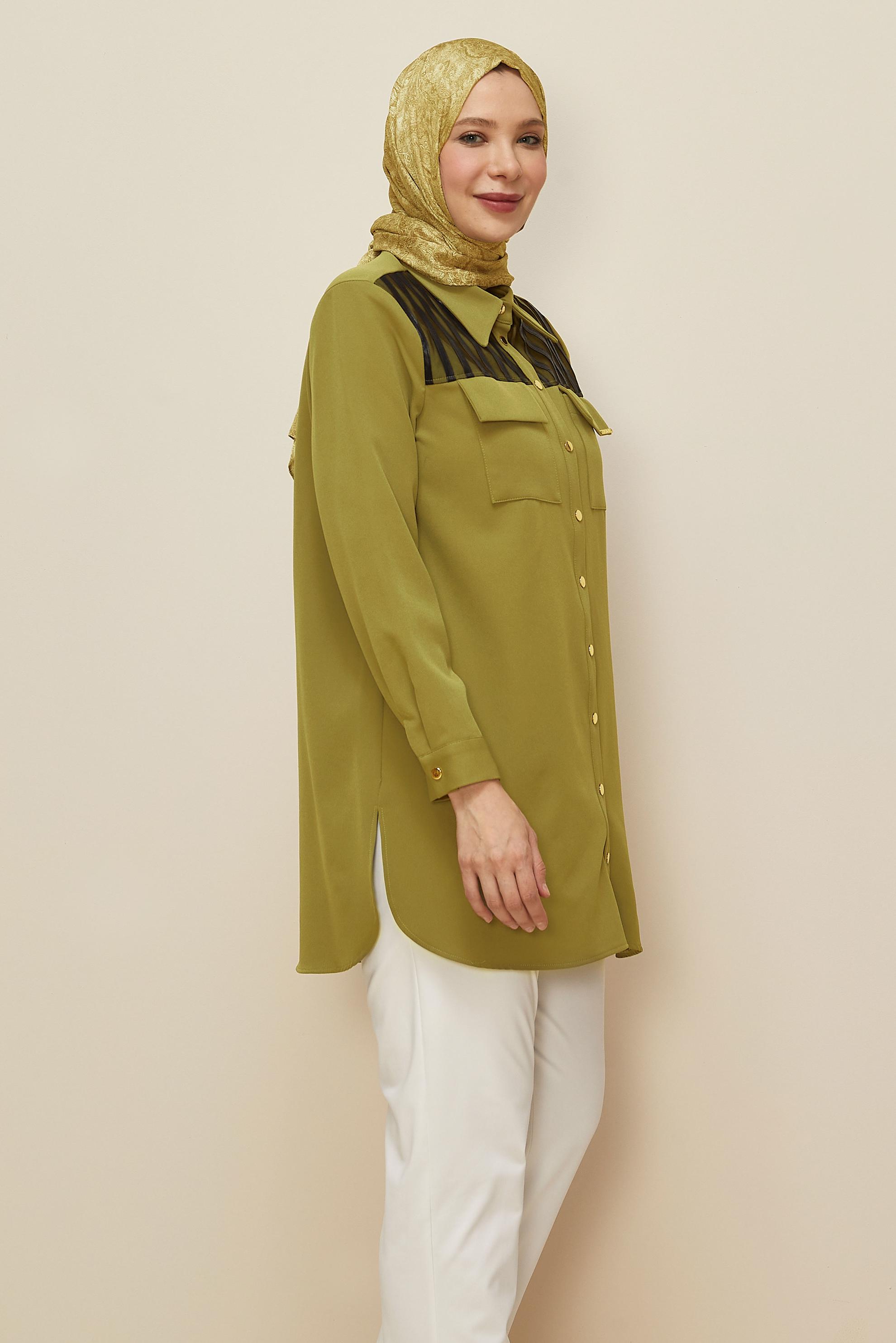 Vêtements hijab VERT TUNIQUE COL CHEMISE 20862