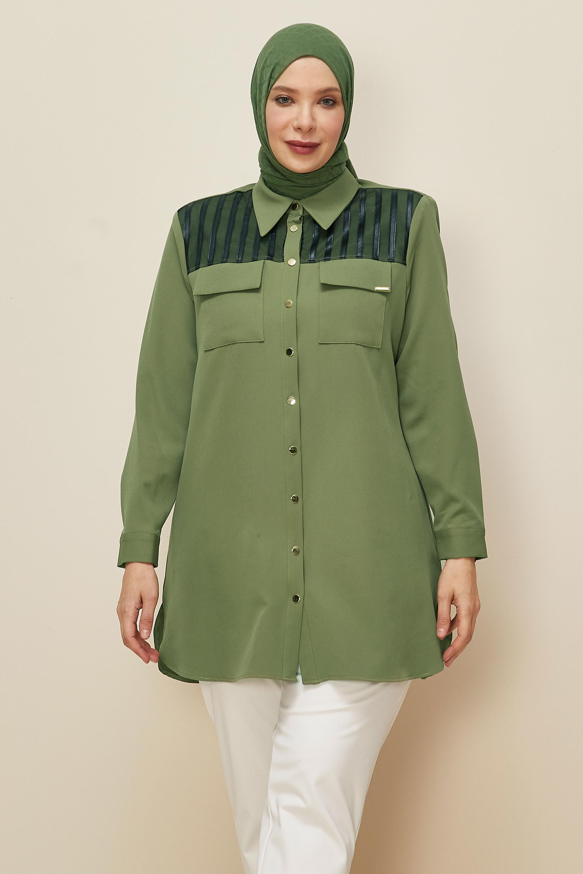 Vêtements hijab VERT TUNIQUE COL CHEMISE 20862