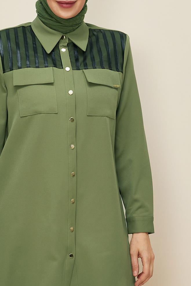 Vêtements hijab VERT TUNIQUE COL CHEMISE 20862 - ALVİNA