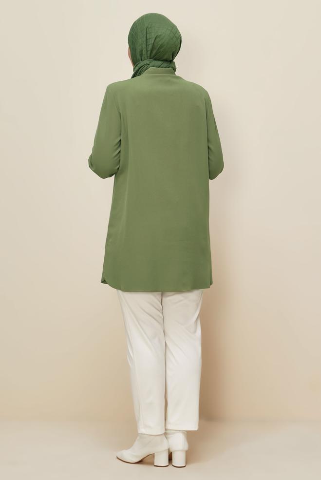 Vêtements hijab VERT TUNIQUE COL CHEMISE 20862 - ALVİNA