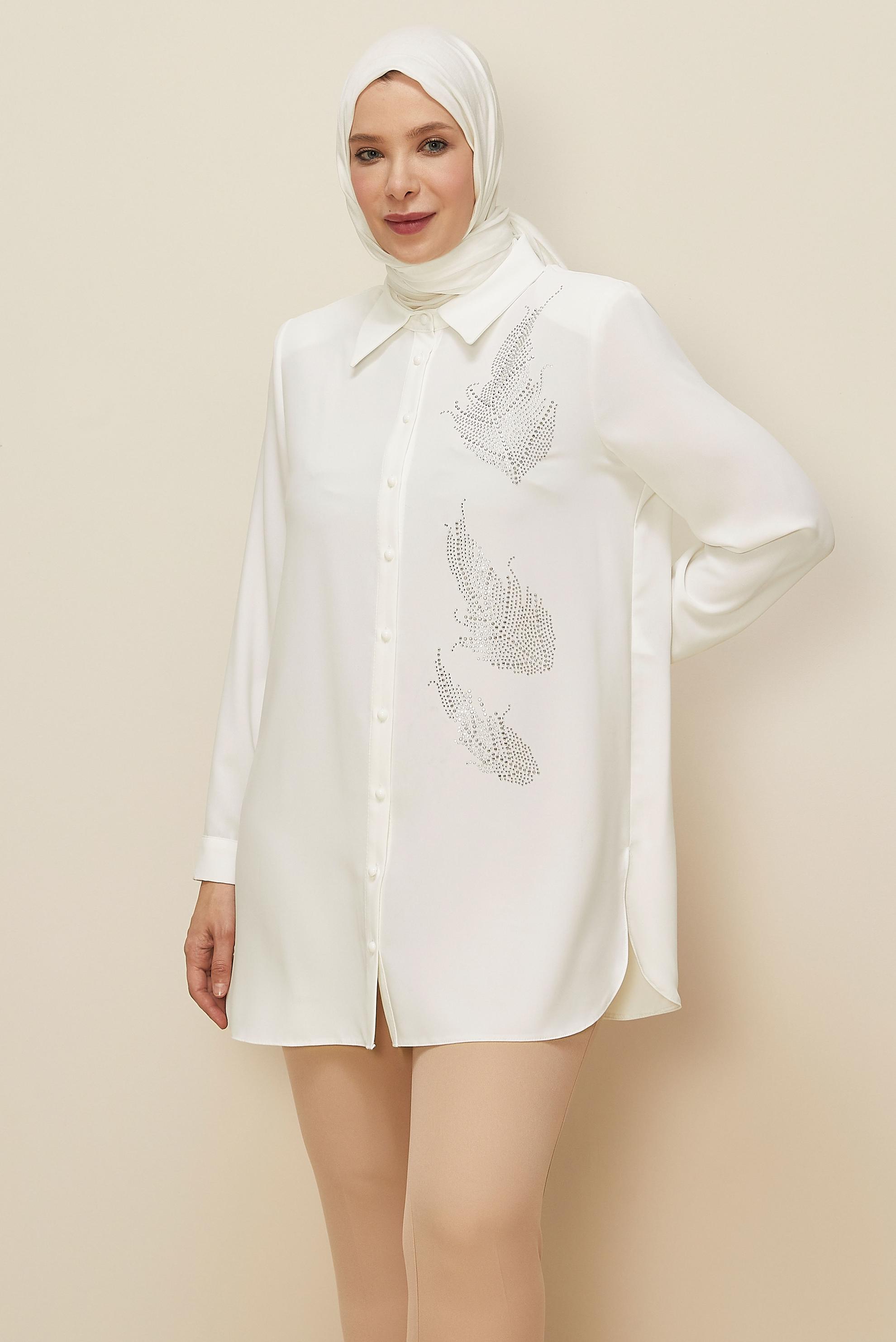 Vêtements hijab BLANC TUNIQUE BRODÉE DE GEMMES 20863