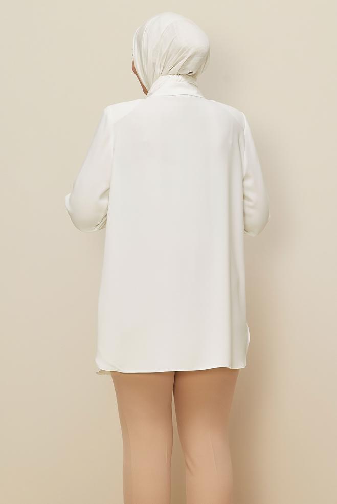 Vêtements hijab BLANC TUNIQUE BRODÉE DE GEMMES 20863 - ALVİNA