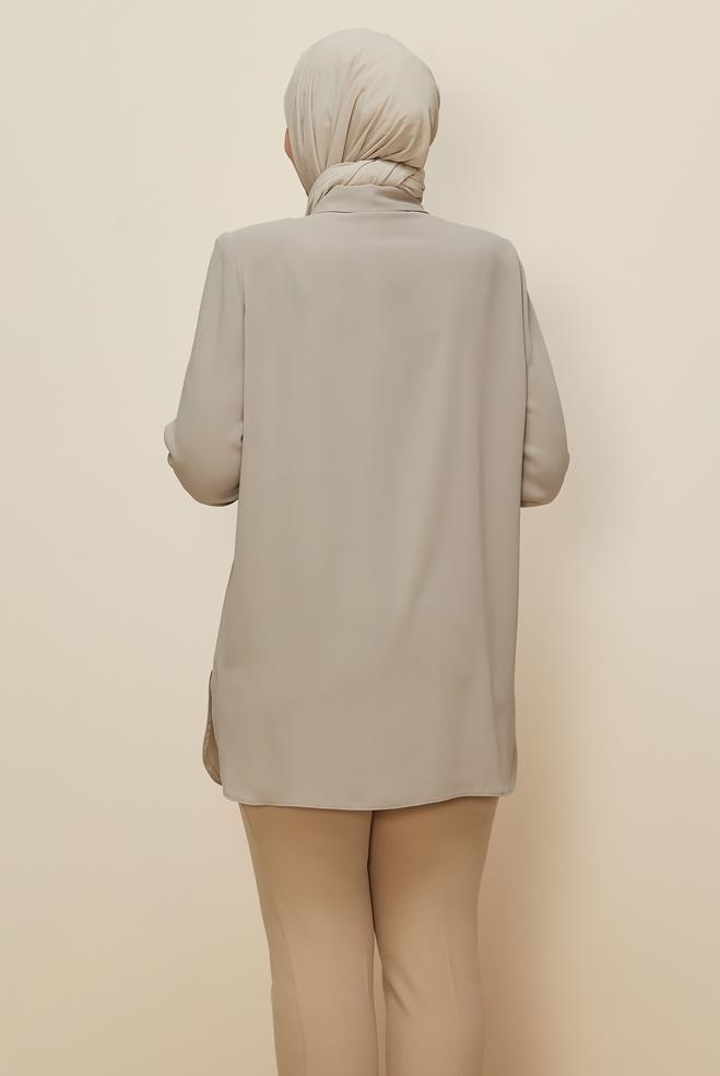 Vêtements hijab SABLE TUNIQUE BRODÉE DE GEMMES 20863 - ALVİNA