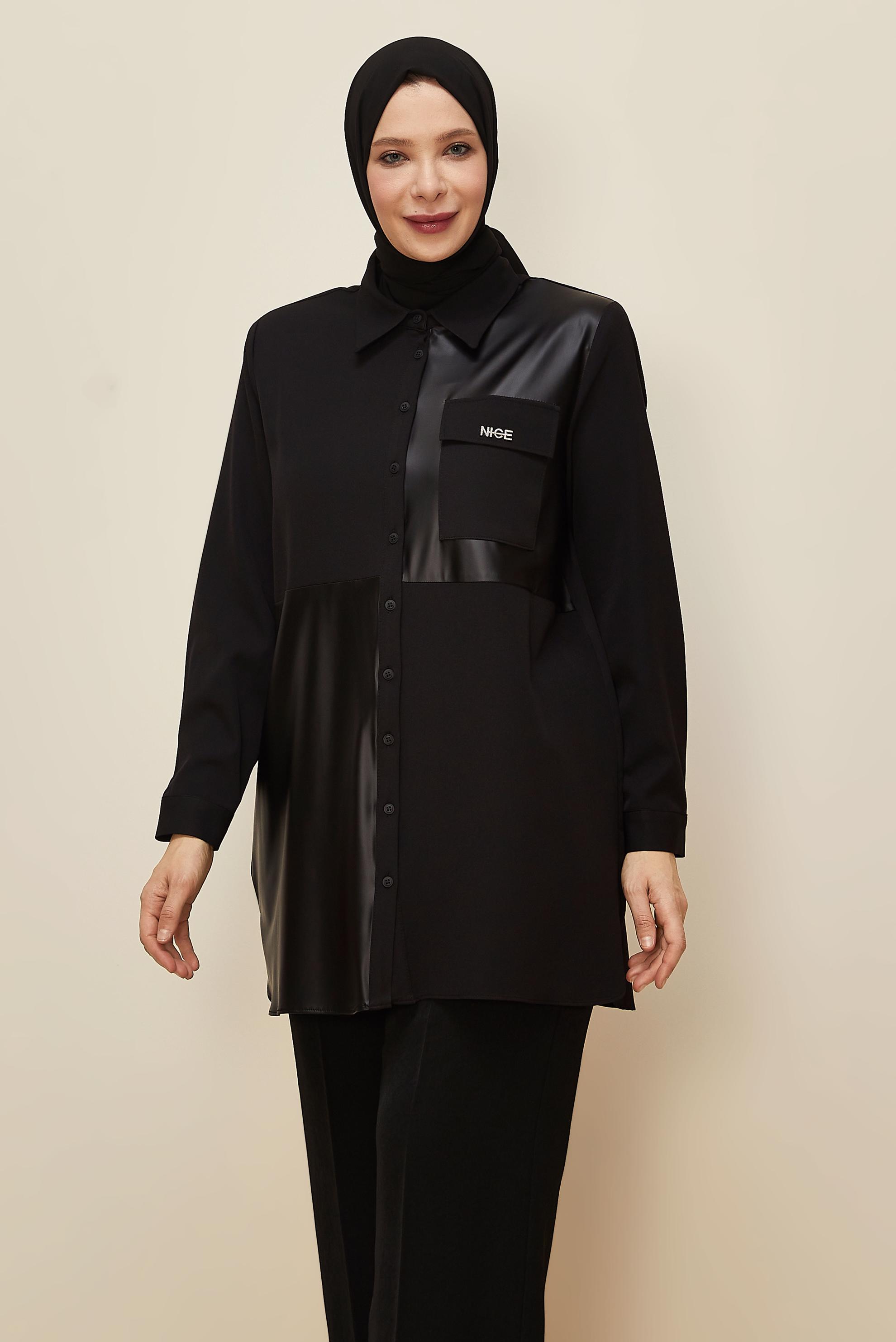 Vêtements hijab NOIR TUNIQUE COL CHEMISE 20864